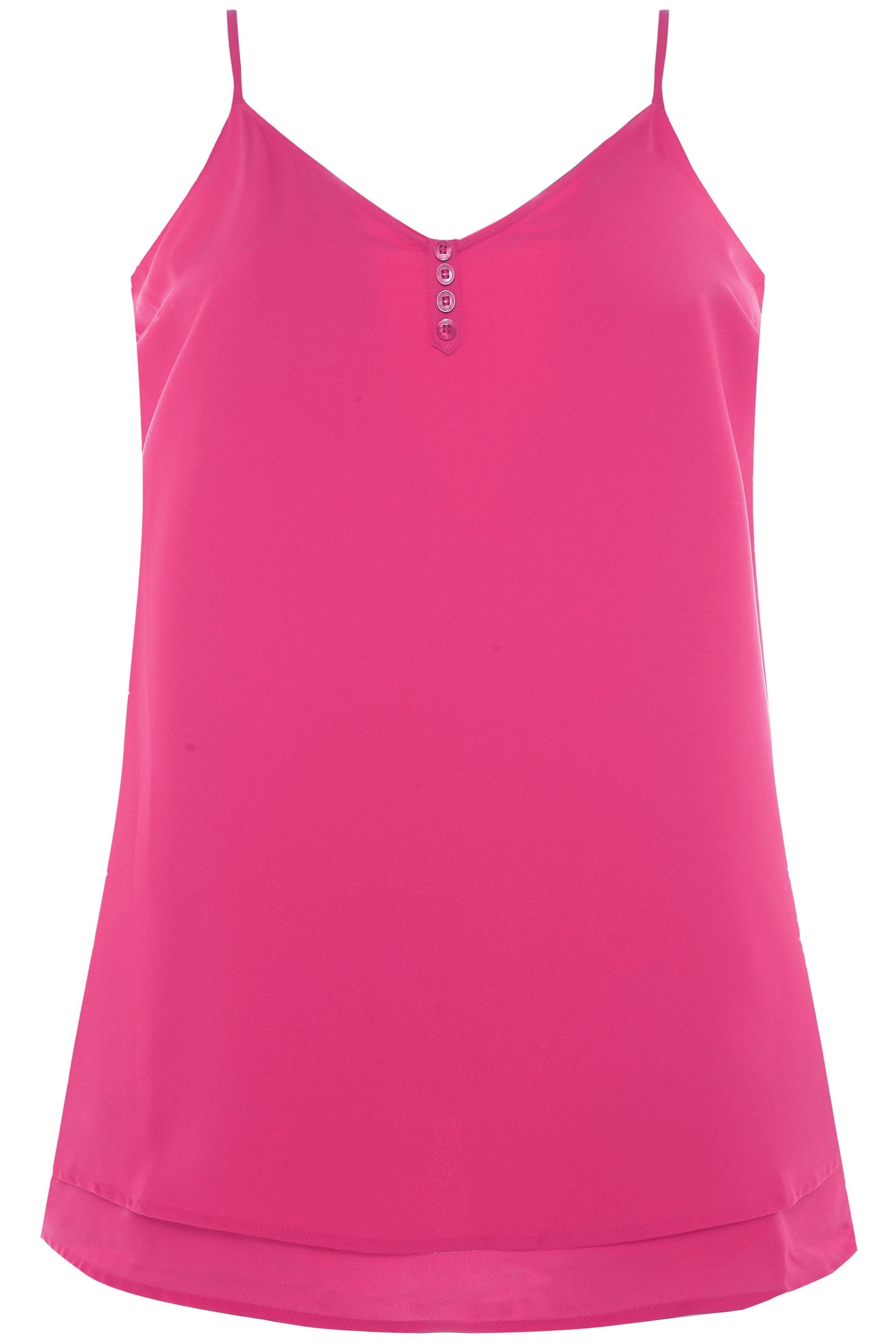 Fuschia Pink Double Layered Button Cami | Sizes 16-40 | Yours Clothing