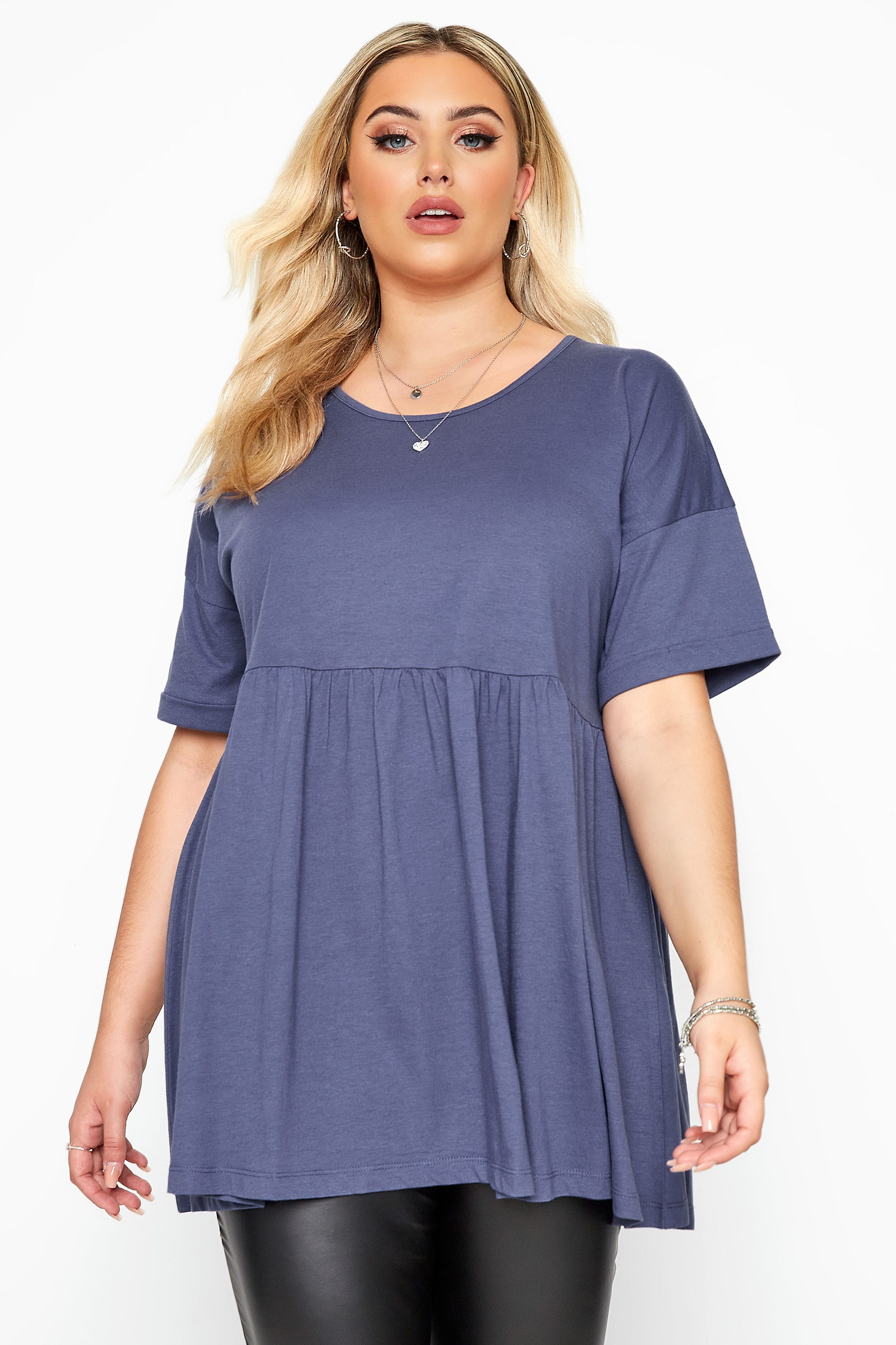 Steel Blue Drop Shoulder Peplum Top | Yours Clothing