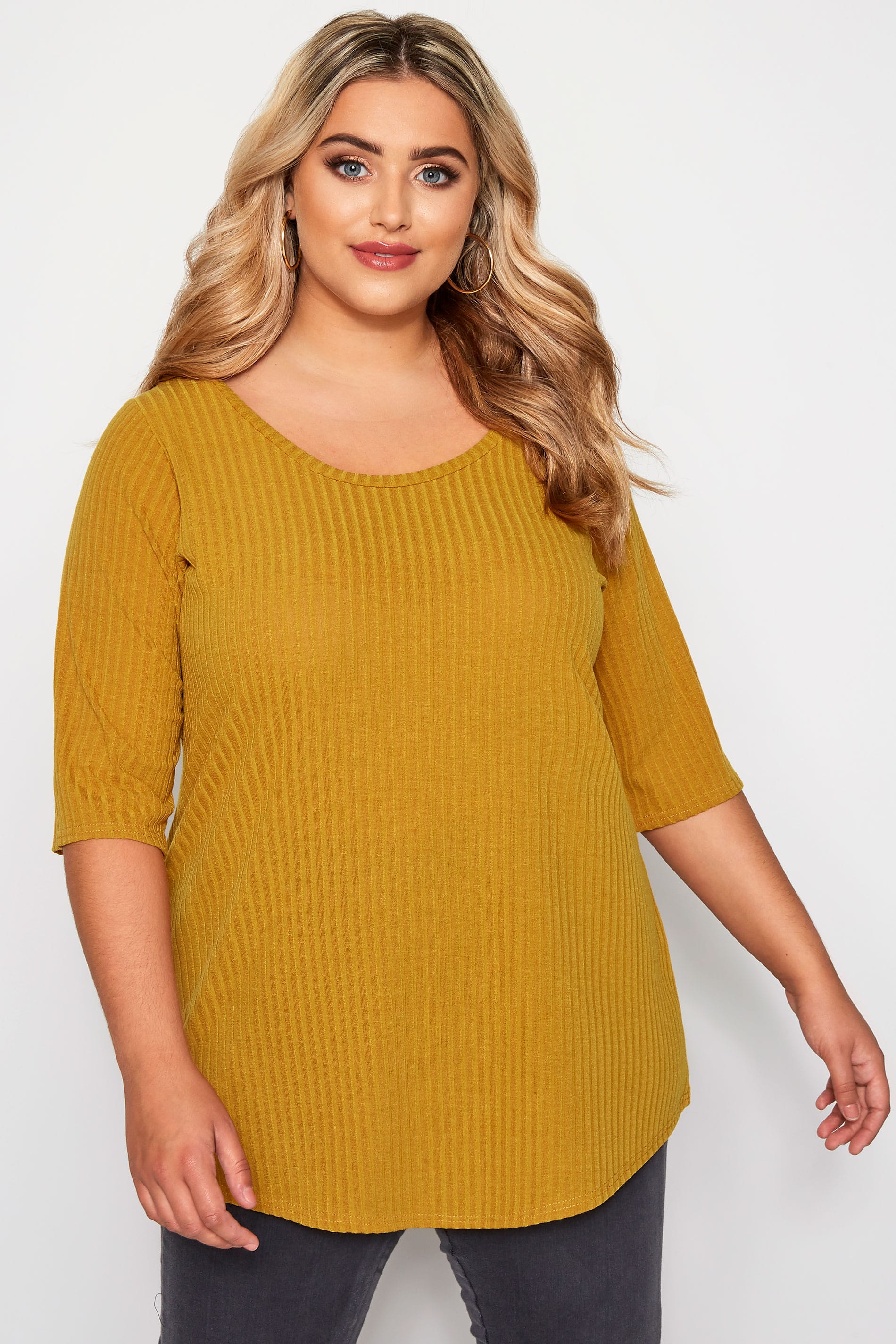 Mustard Yellow Ribbed Top | Yours Clothing