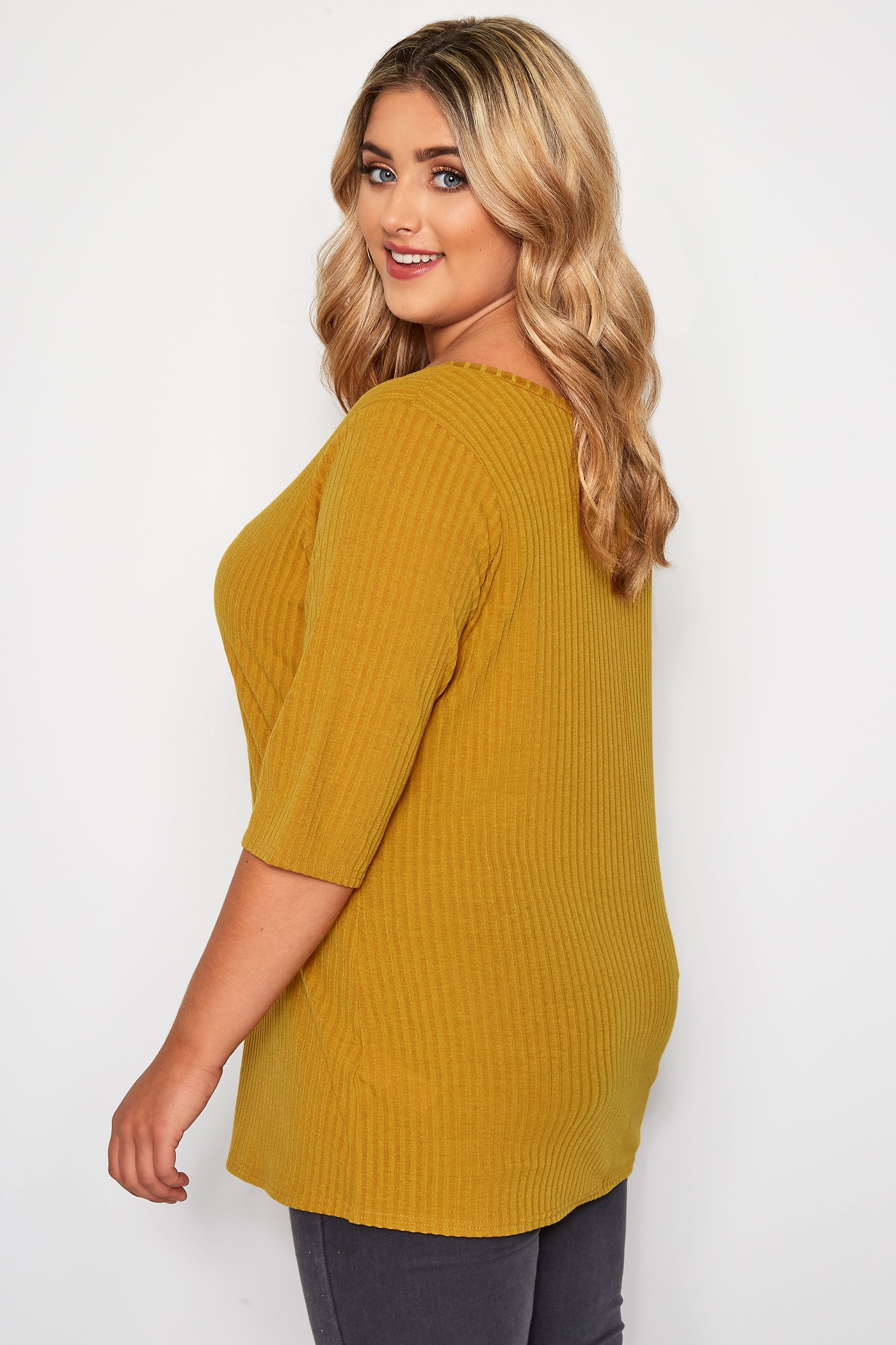 Mustard Yellow Ribbed Top | Yours Clothing