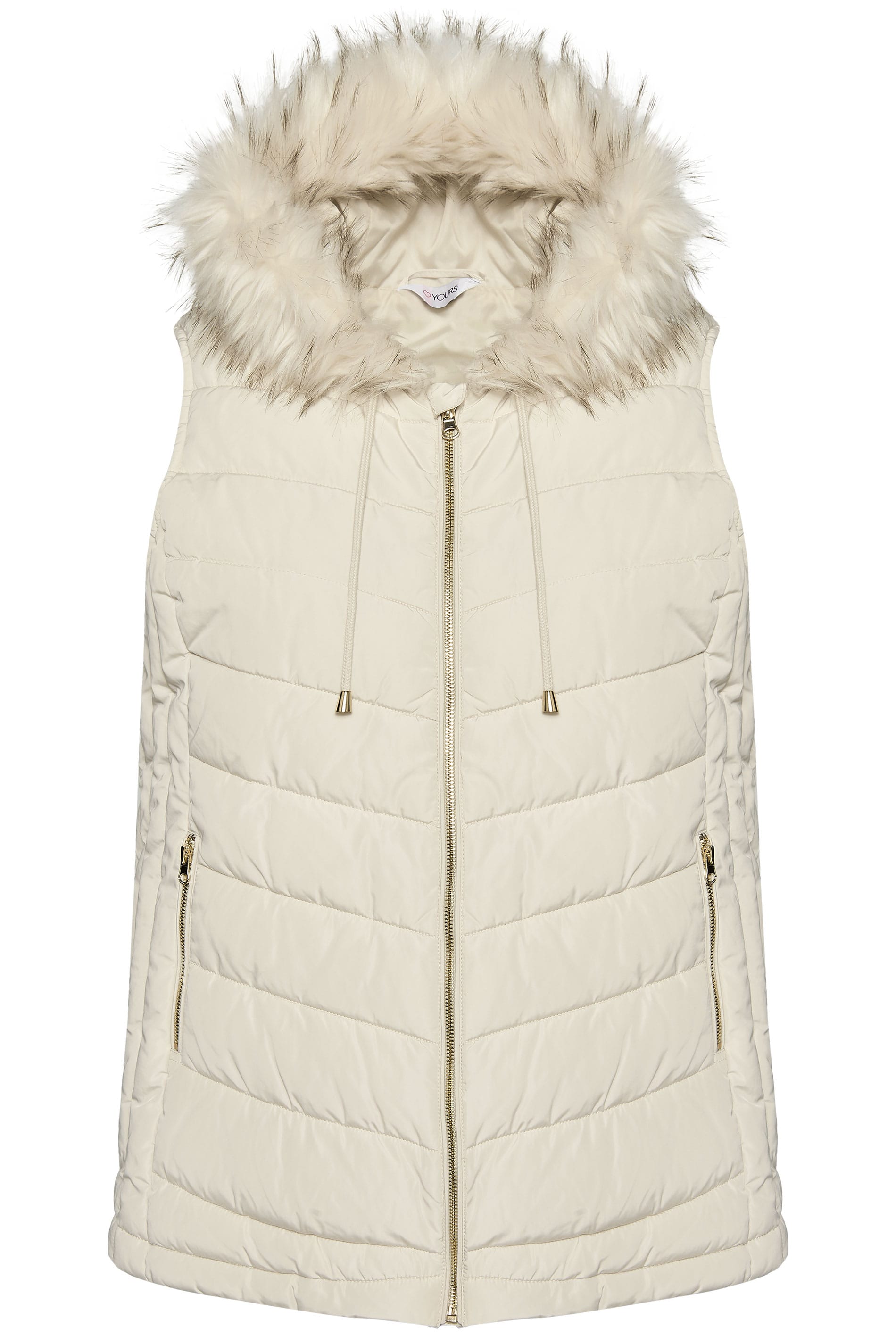 Cream Panelled Gilet With Faux Fur Trim Hood | Sizes 16-36 | Yours Clothing