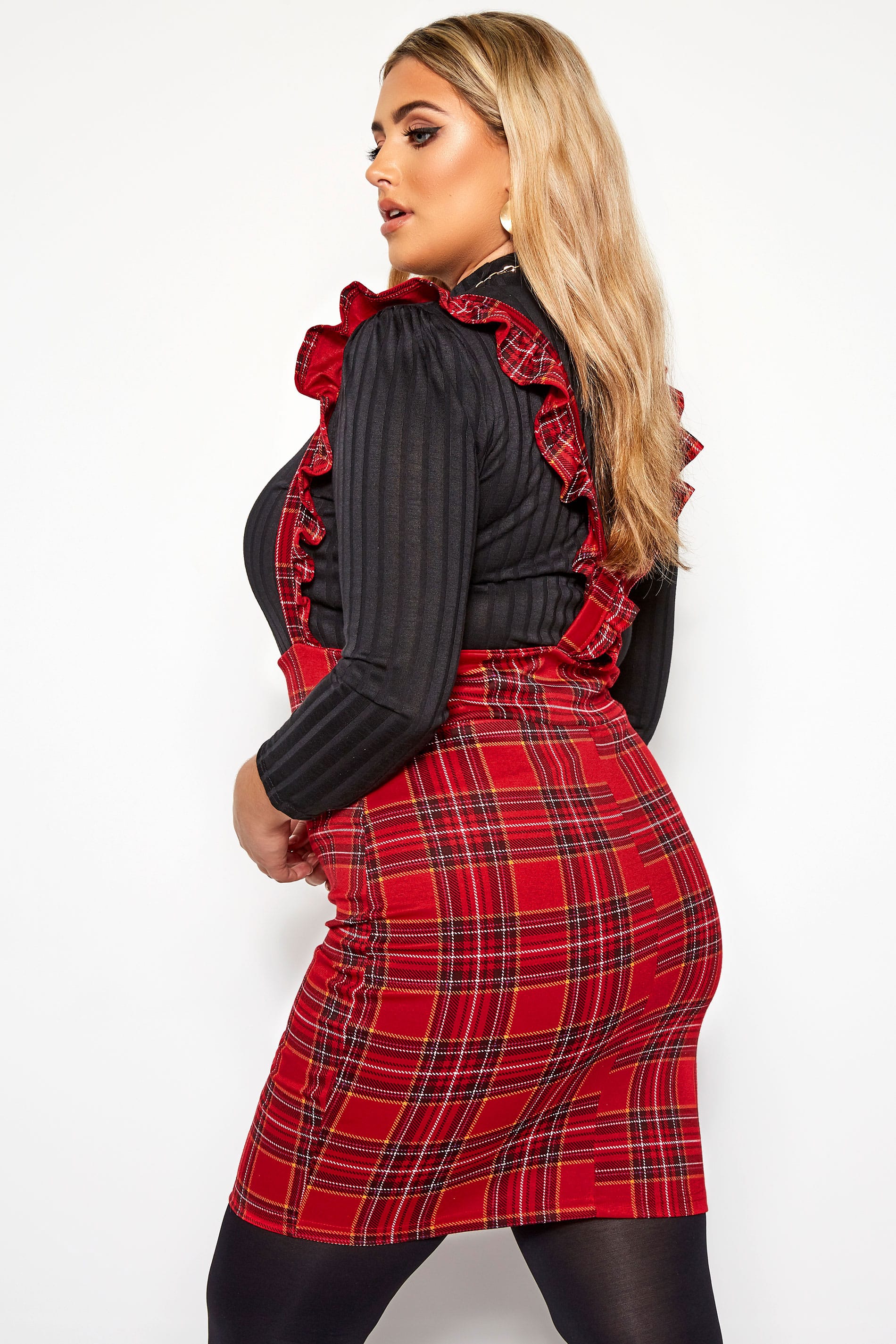 Limited Collection Red Check Ruffle Pinafore Dress Yours Clothing