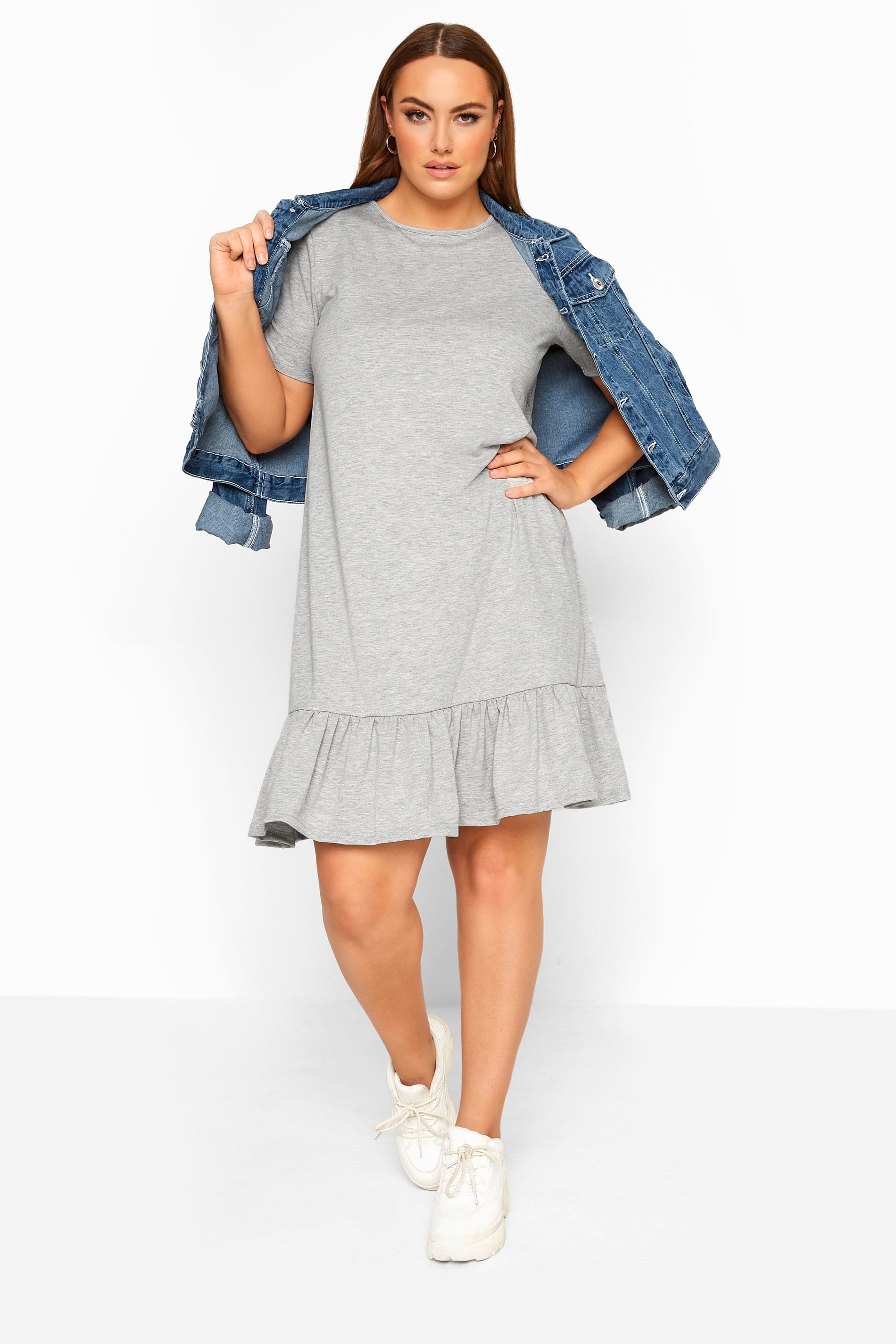 LIMITED COLLECTION Grey Marl Frill Hem Dress | Yours Clothing