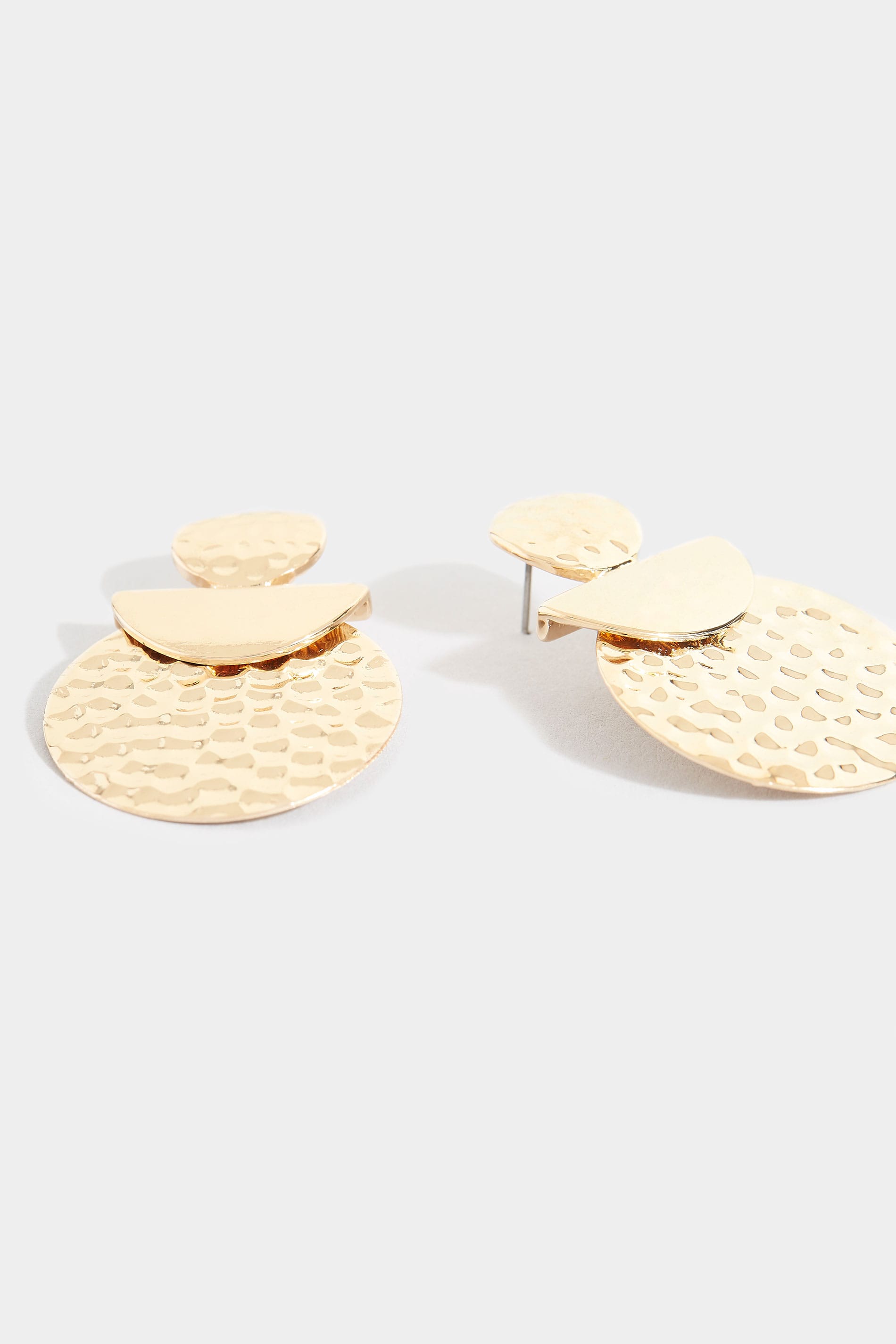 Gold Textured Disc Earrings | Yours Clothing 3