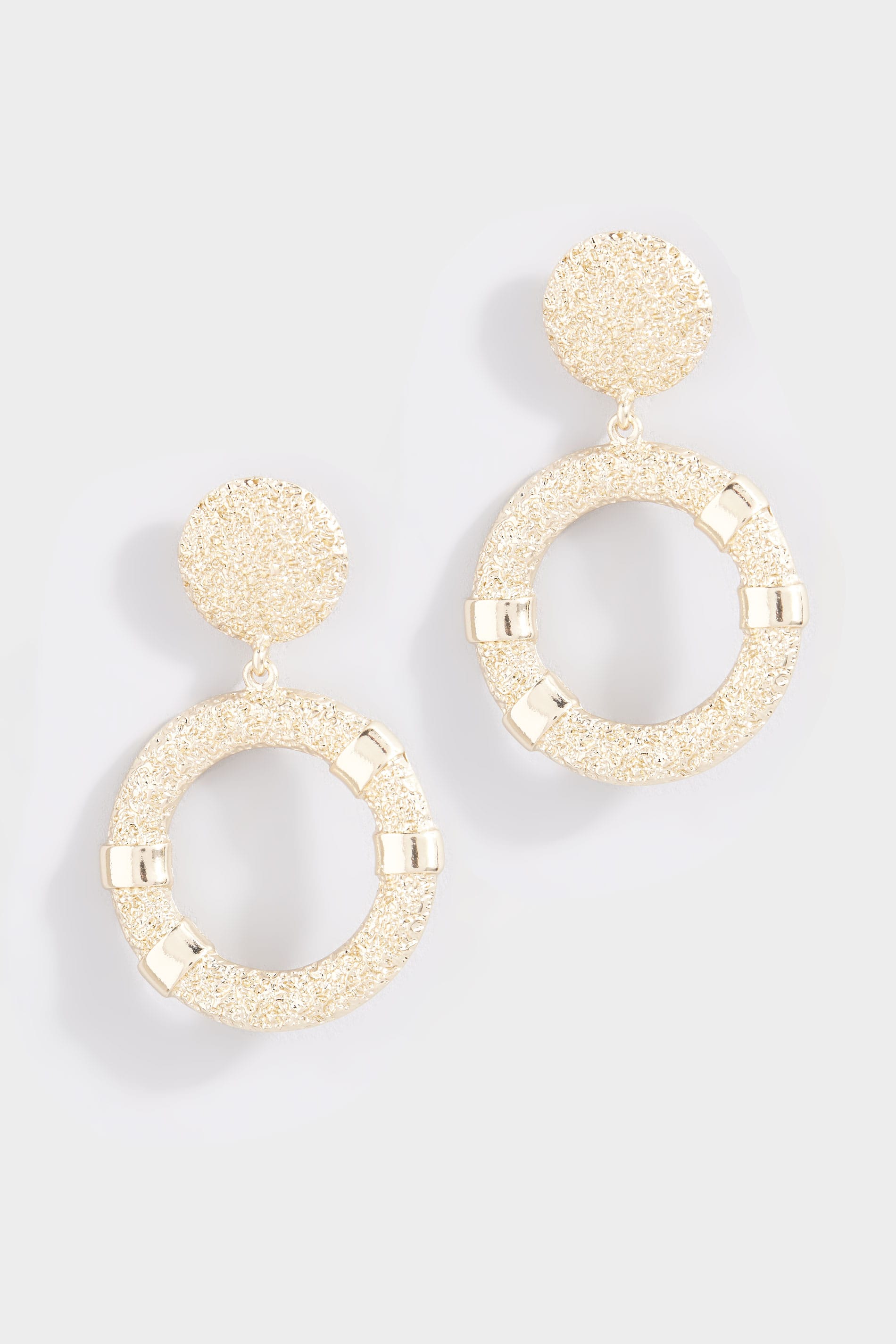 Gold Textured Drop Circle Earrings Yours Clothing