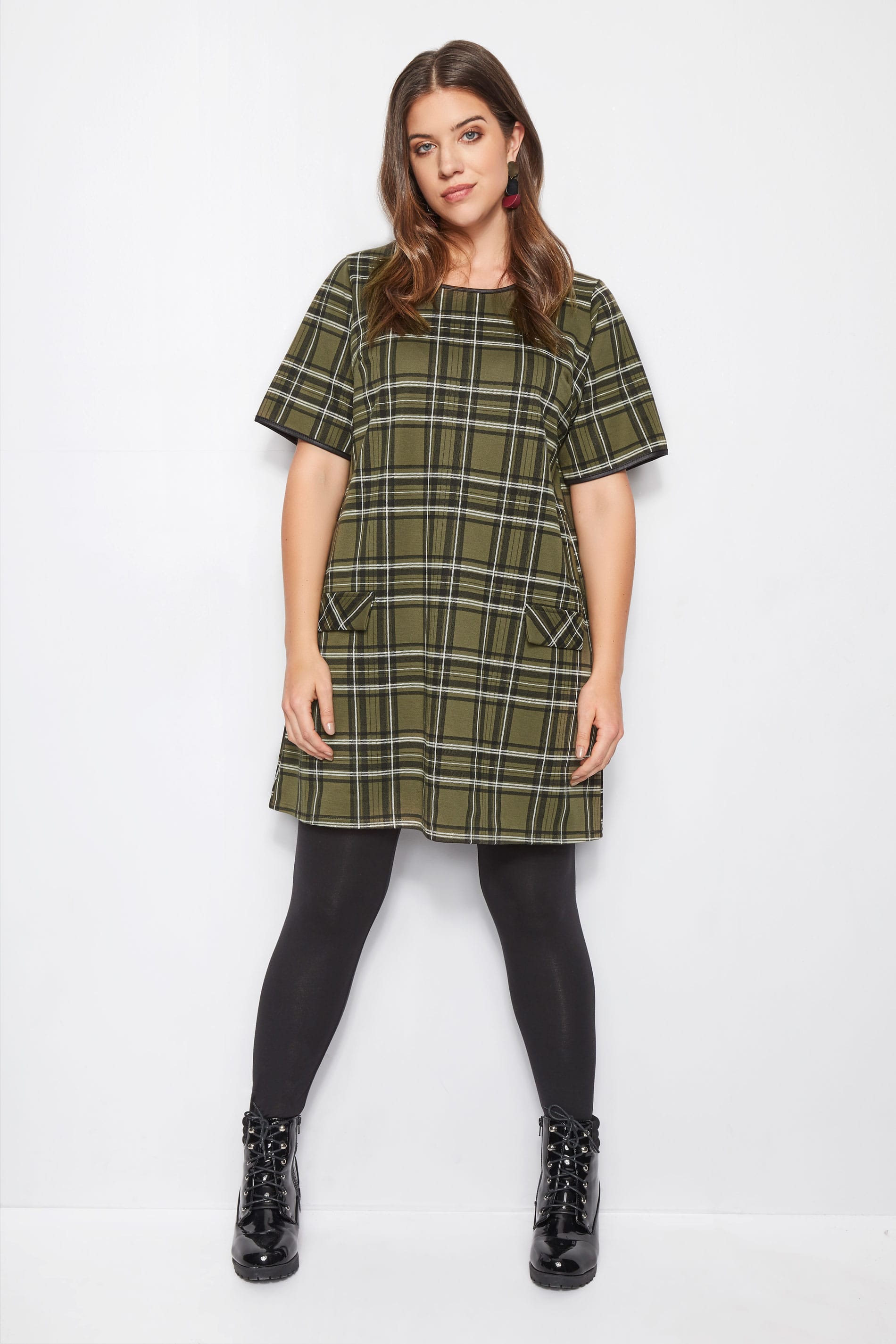 Green Check Tunic Dress, Plus size 16 to 40 | Yours Clothing