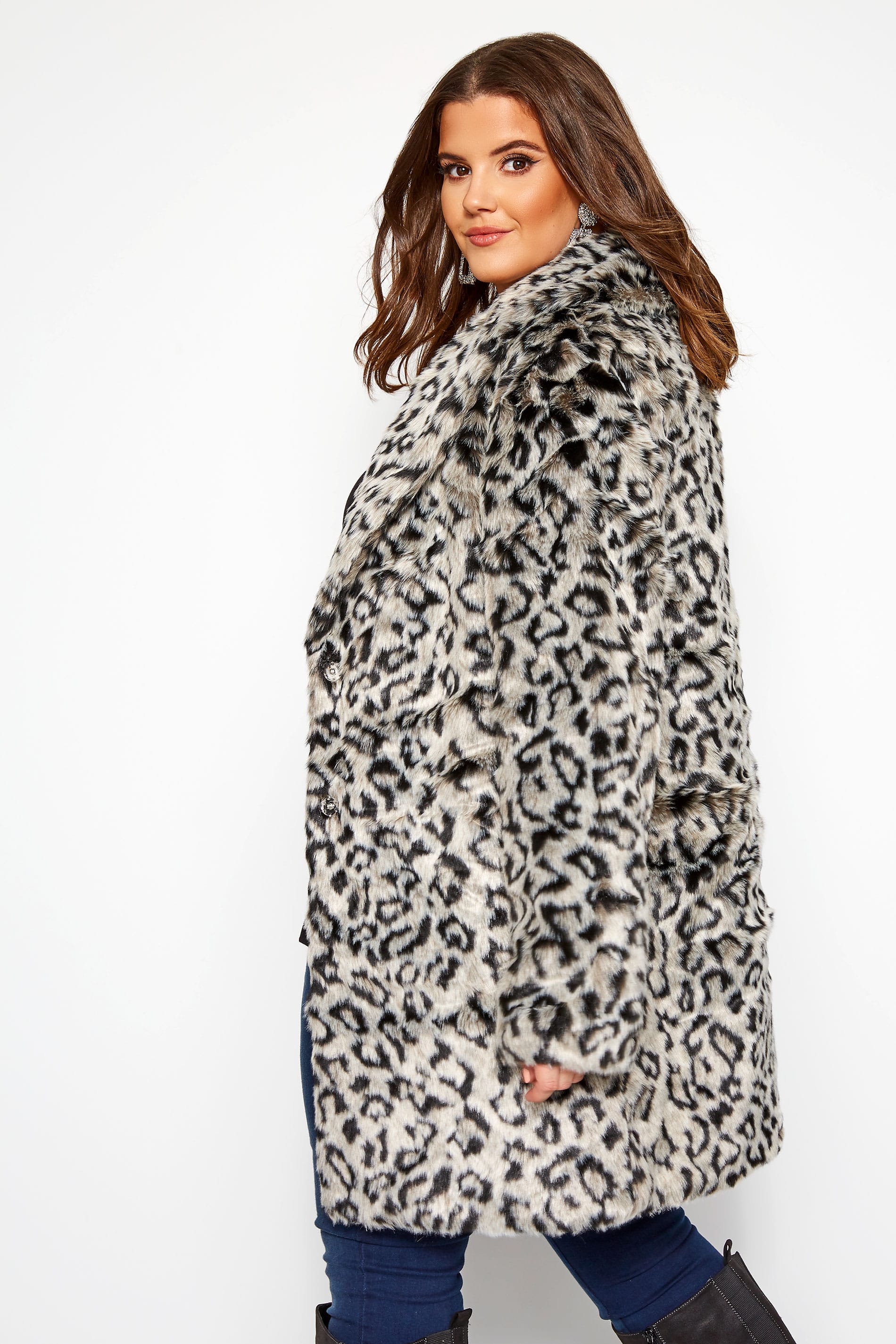 Grey Animal Faux Fur Coat | Yours Clothing