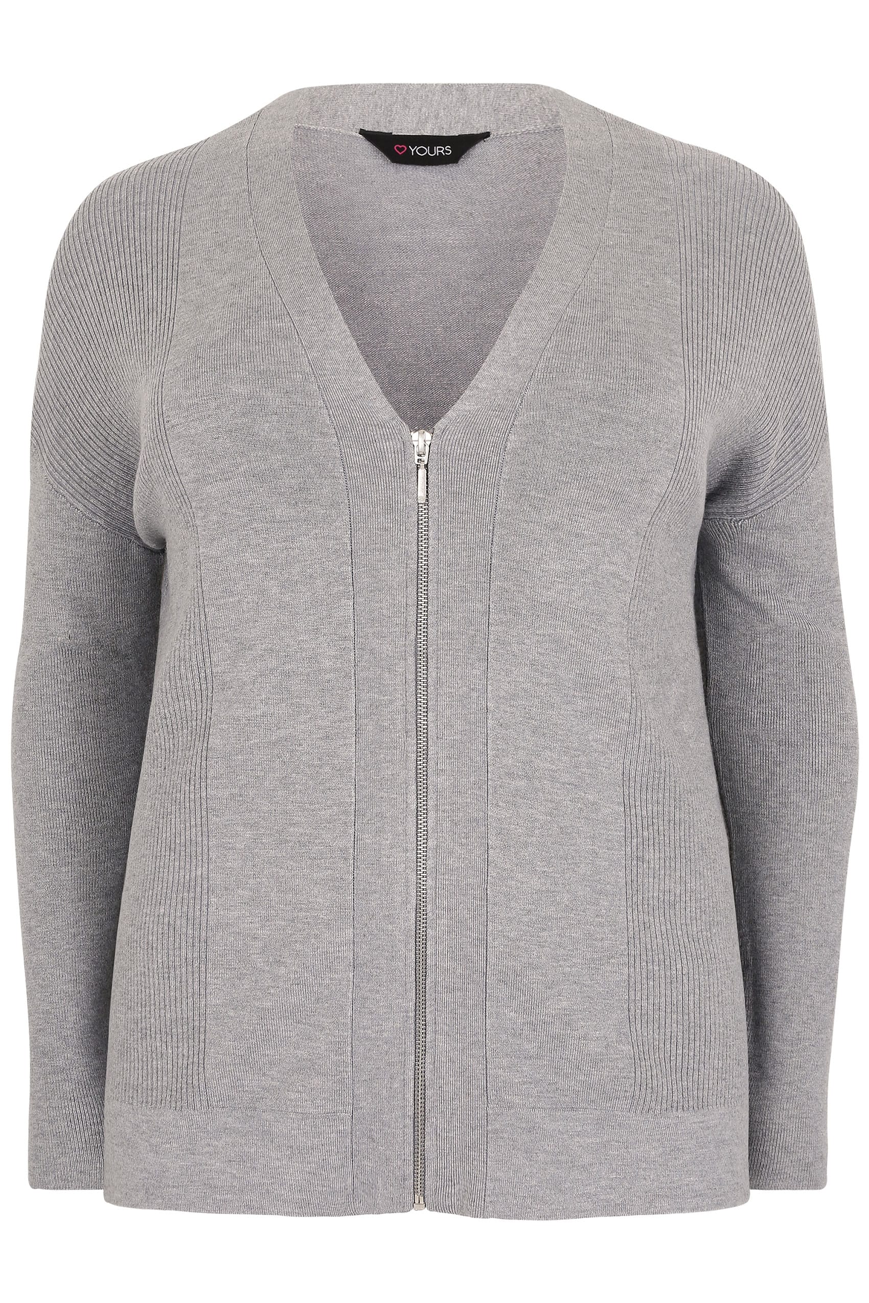 Grey Cardigan With Zip Front, Plus size 16 to 36