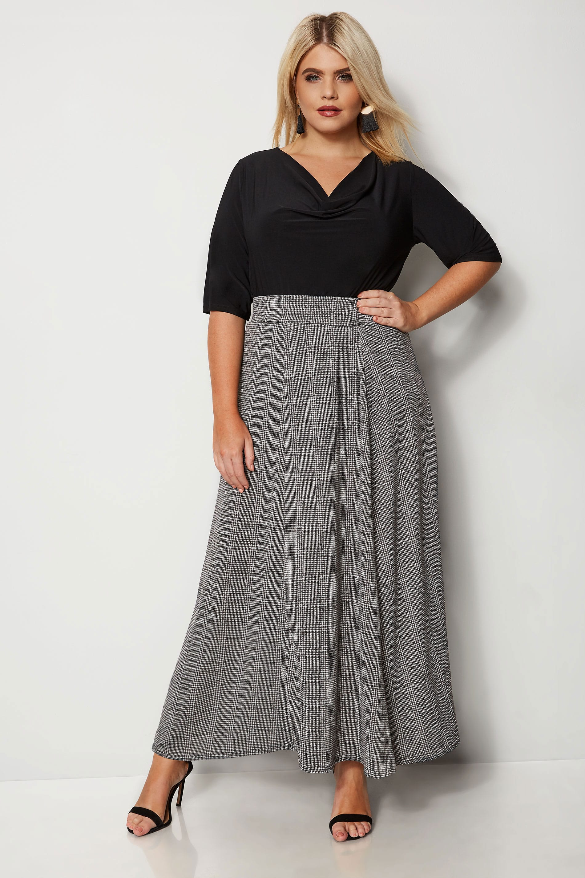 Grey Checked Maxi Skirt, plus size 16 to 36 | Yours Clothing