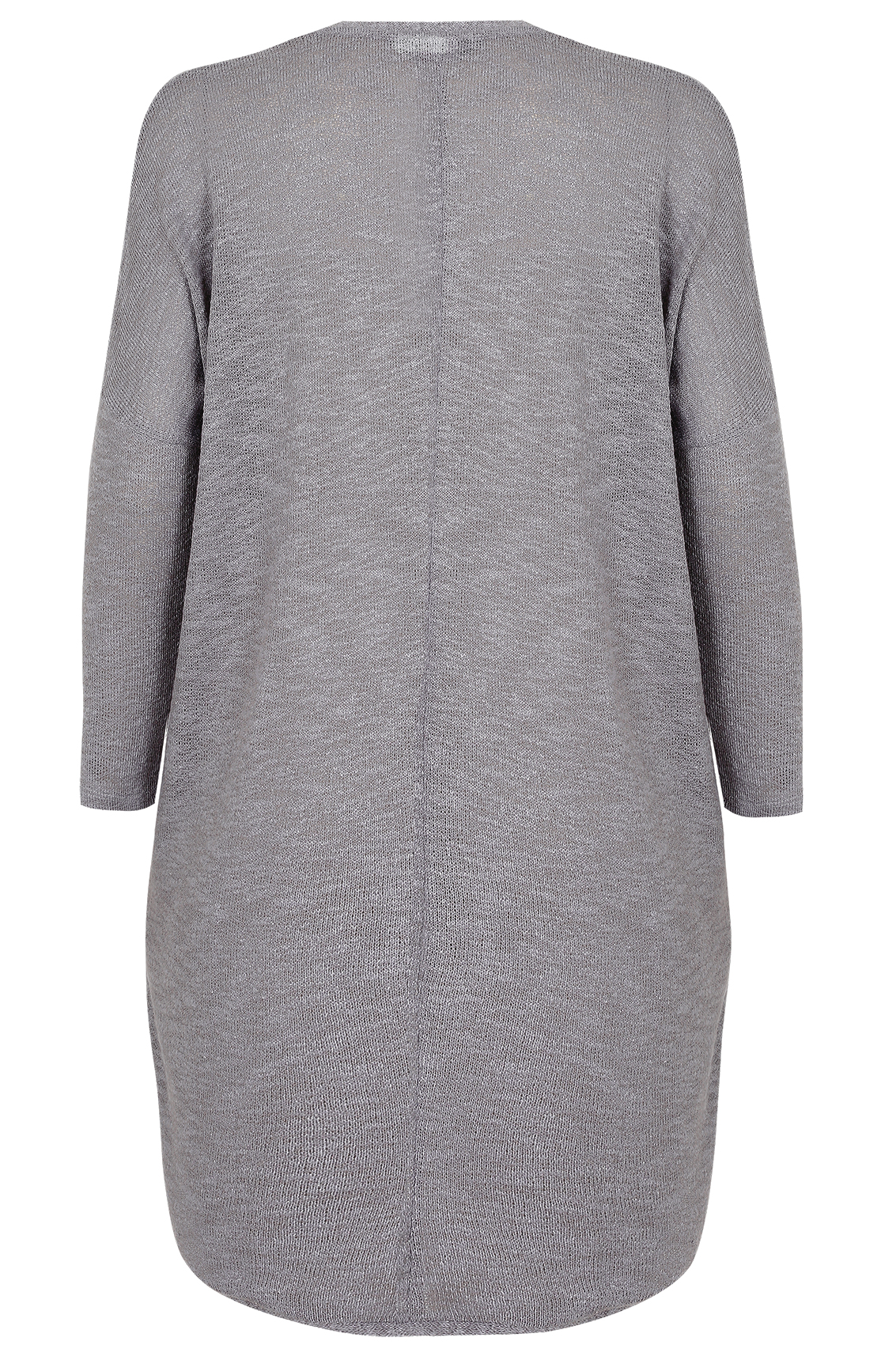 Grey Knitted Longline Cocoon Cardigan With Drop Shoulder Sleeves, Plus ...