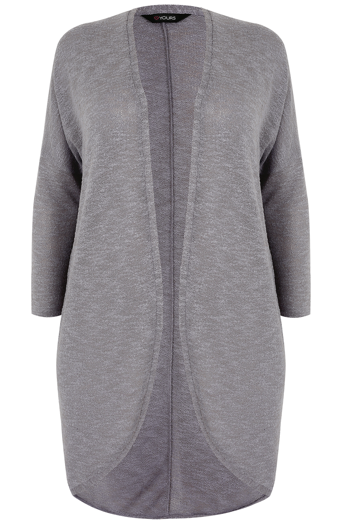 Grey Knitted Longline Cocoon Cardigan With Drop Shoulder Sleeves, Plus ...