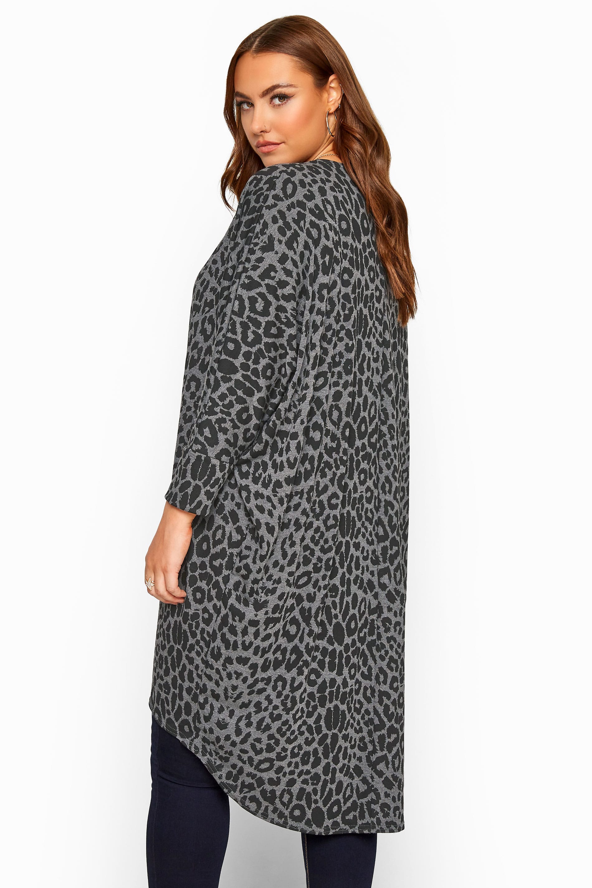 Grey Leopard Print Cocoon Cardigan | Yours Clothing