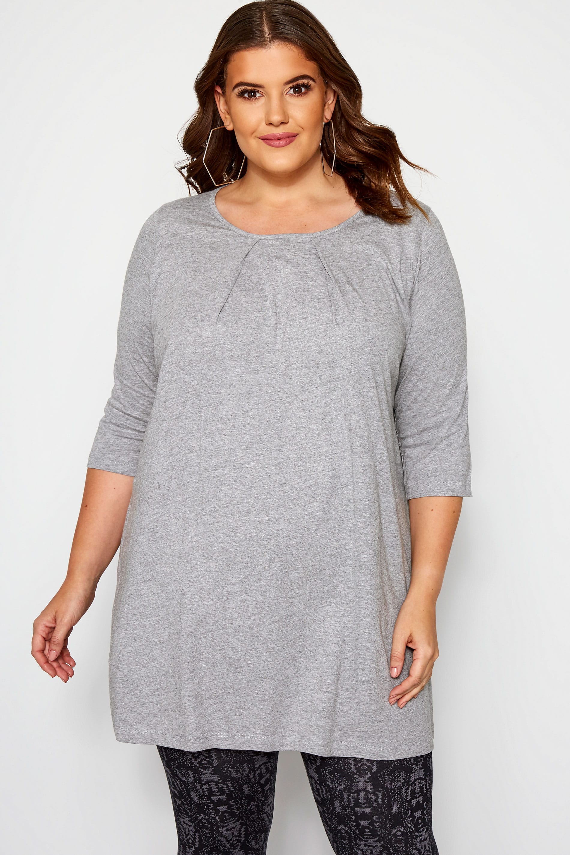 Grey Marl Tunic With Pleated Front | Yours Clothing