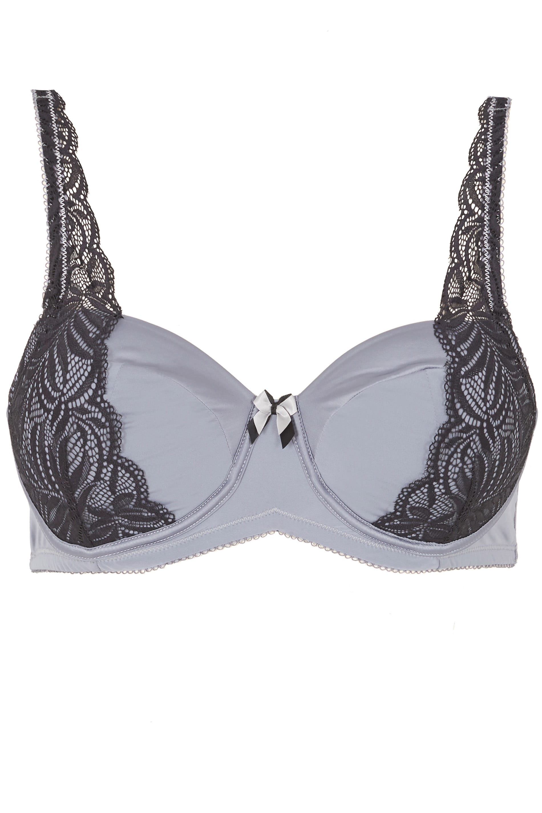 Plus Size Grey Satin And Lace Wired Bra Sizes 38dd To 48g Yours Clothing