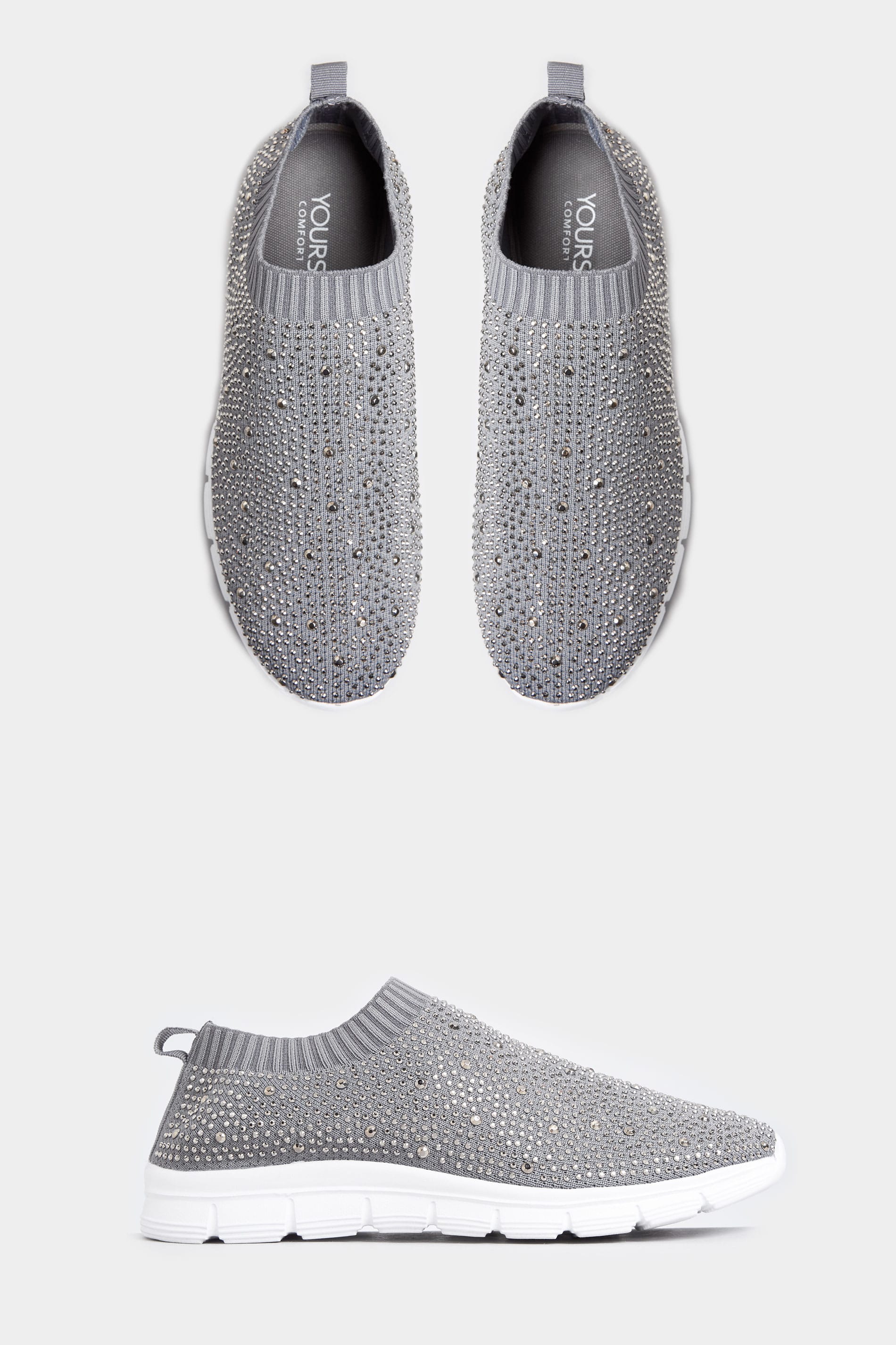 Grey Sock Style Diamante Trainers In 