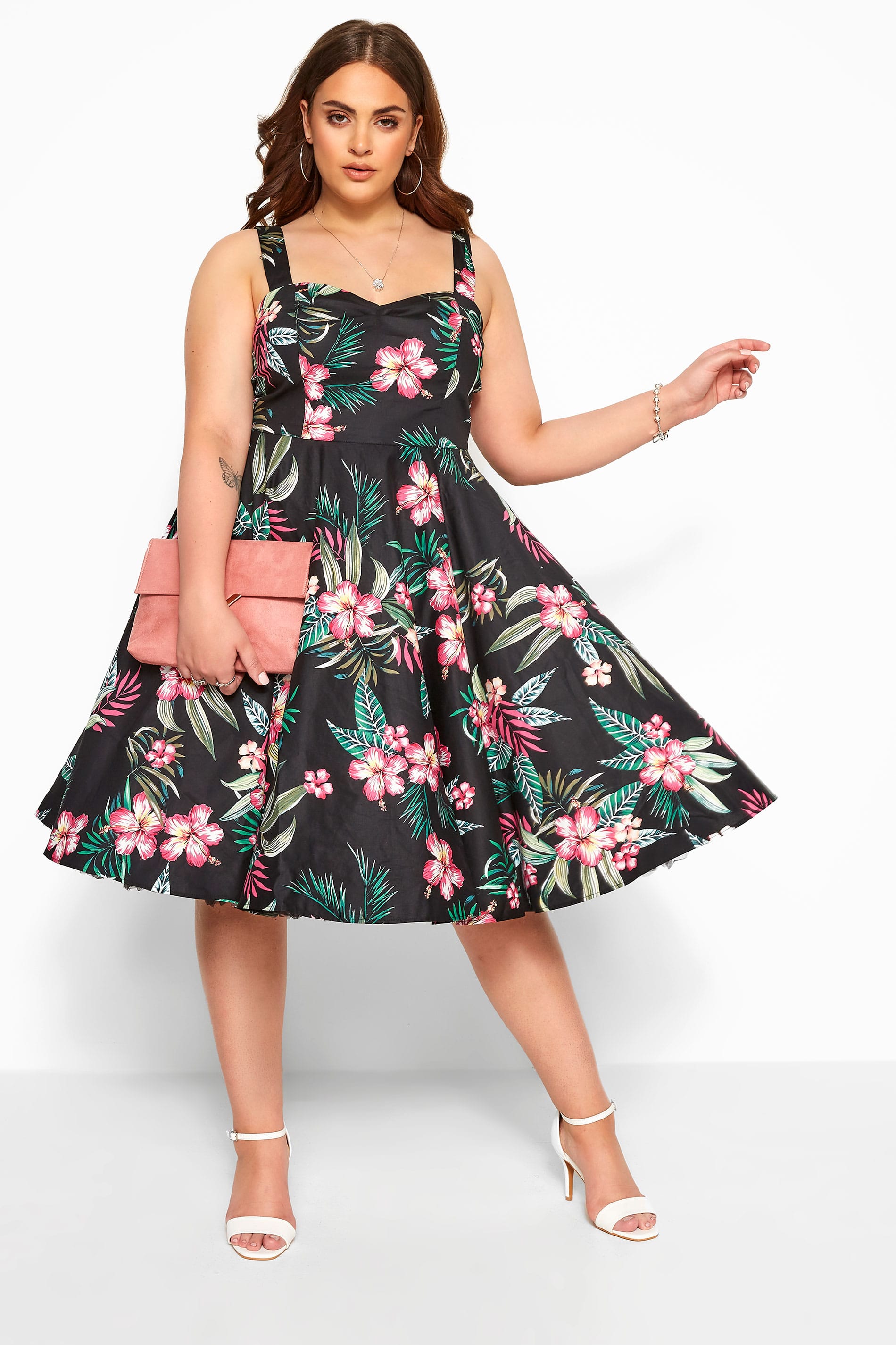 HELL BUNNY Black Floral 'Kalani' Skater Dress | Yours Clothing