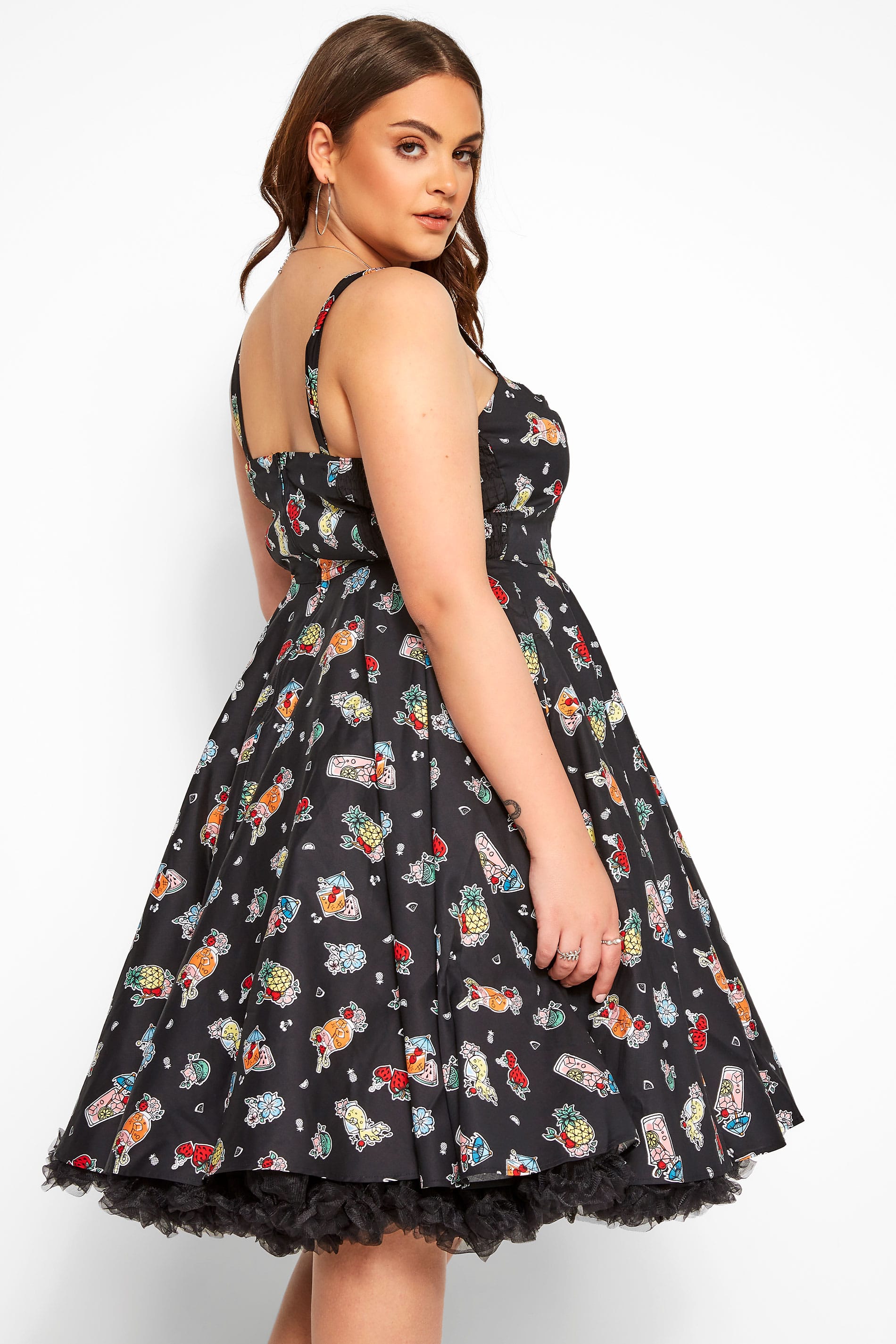 HELL BUNNY Black 'Pina Colada Tiki' Skater Dress | Yours Clothing