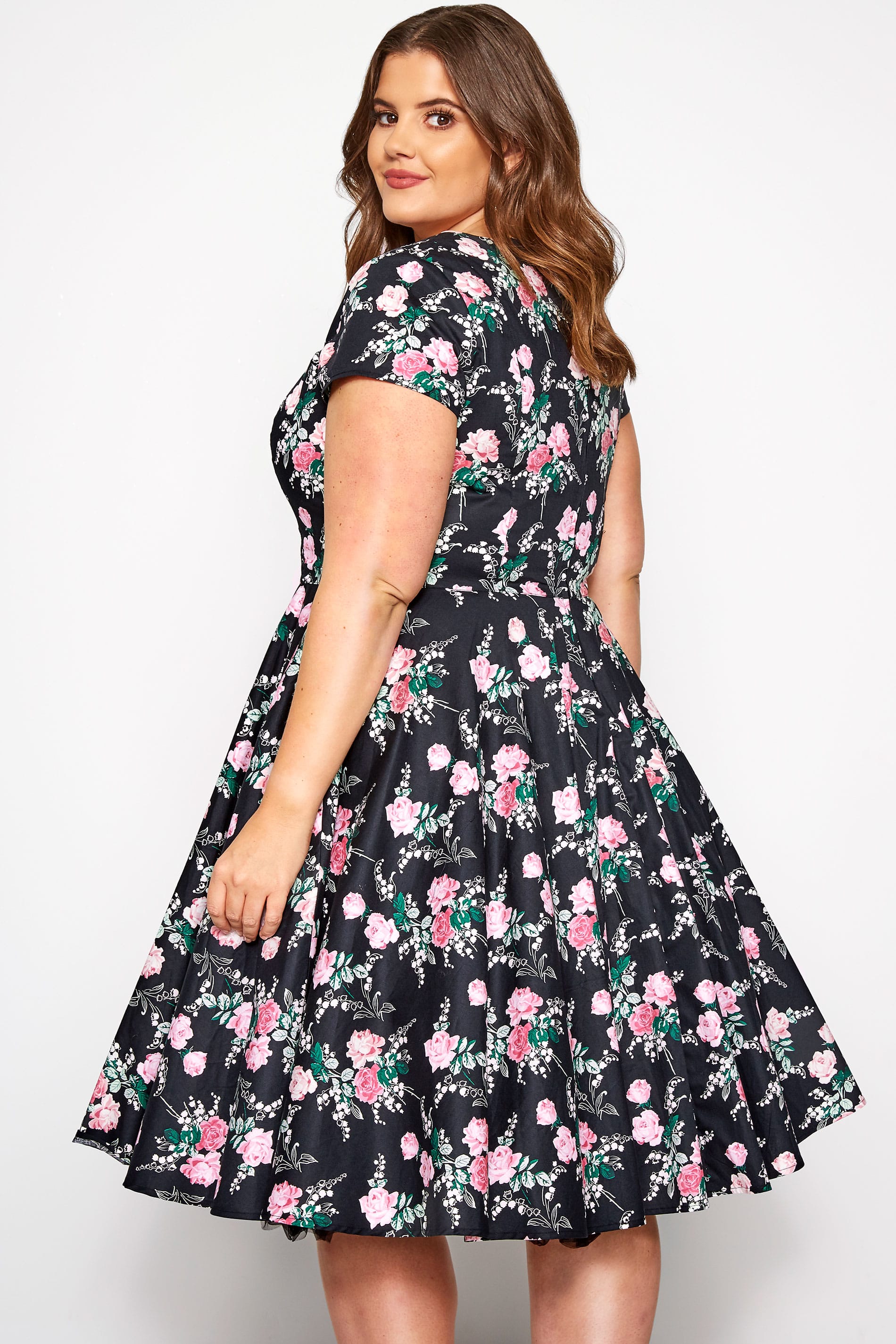 HELL BUNNY Black Floral Lily Rose Skater Dress | Sizes 16-32 | Yours ...
