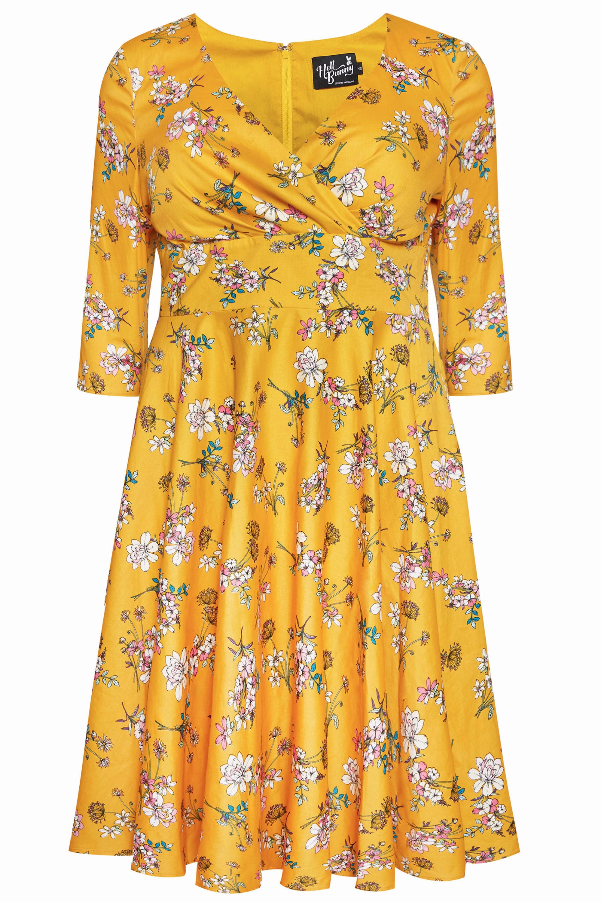 HELL BUNNY Yellow Floral Muriel Dress | Sizes 16-36 | Yours Clothing