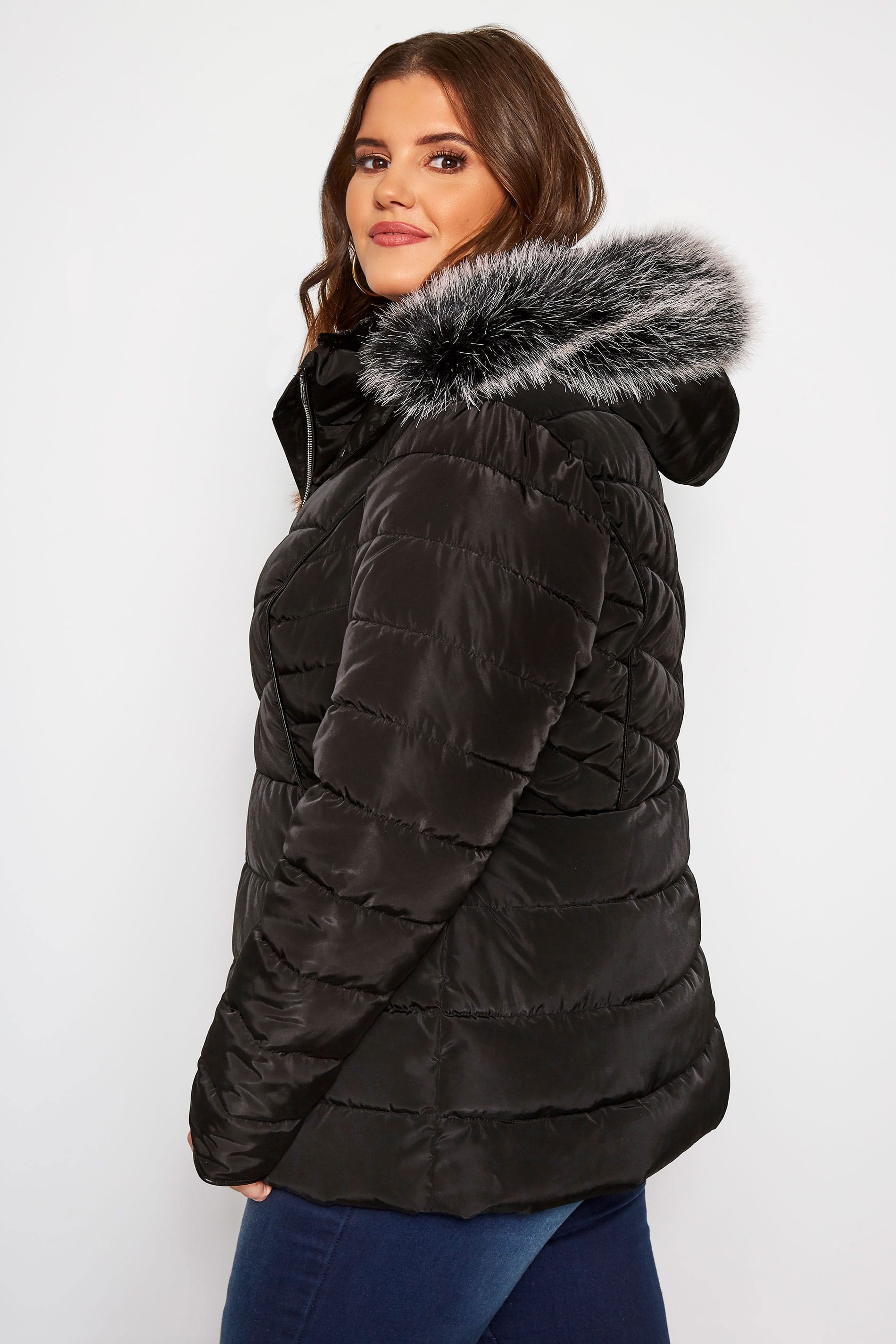 Black Hooded Panel Puffer Coat | Sizes 16-40 | Yours Clothing
