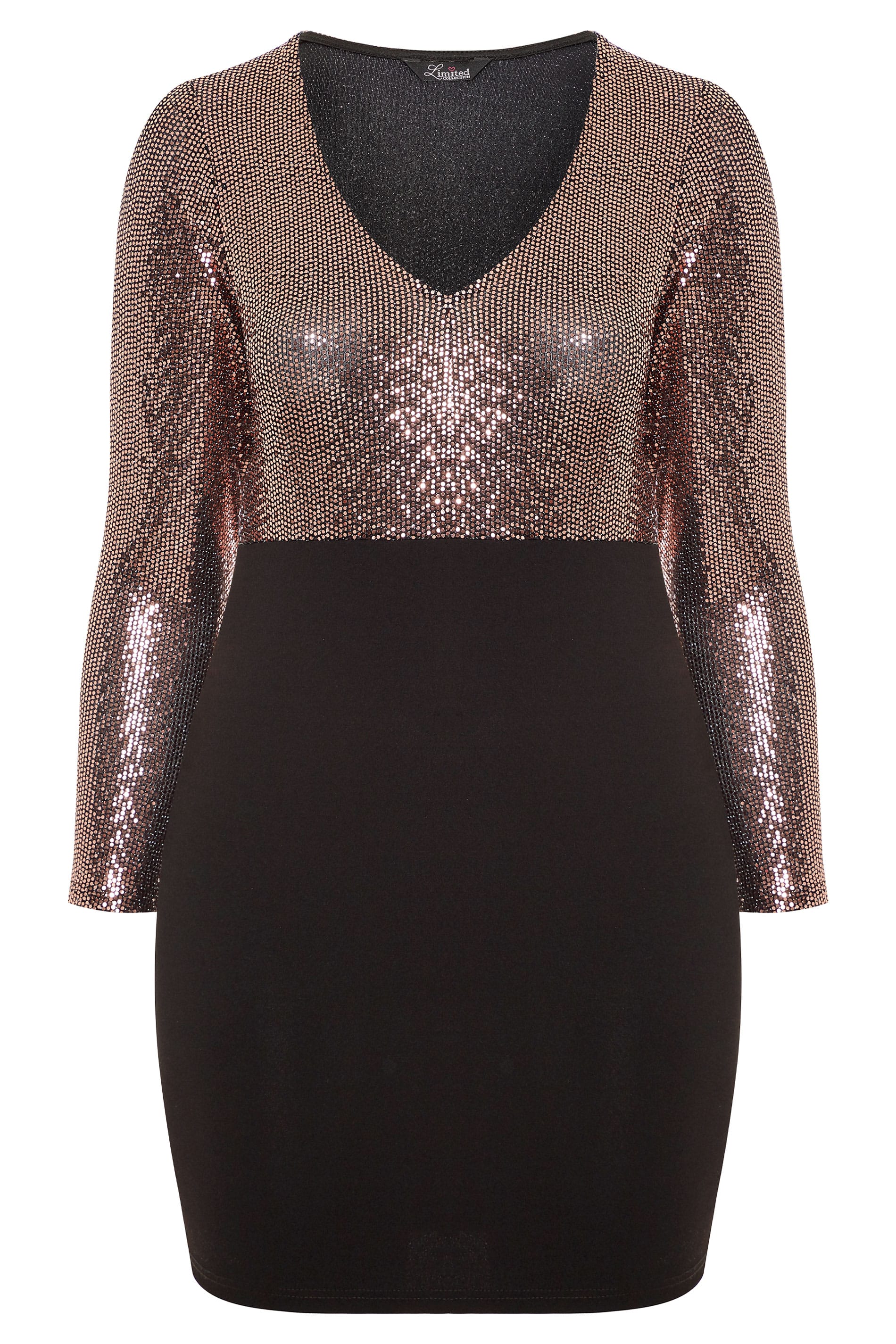 LIMITED COLLECTION Black & Bronze Sequin Bodycon Dress | Yours Clothing