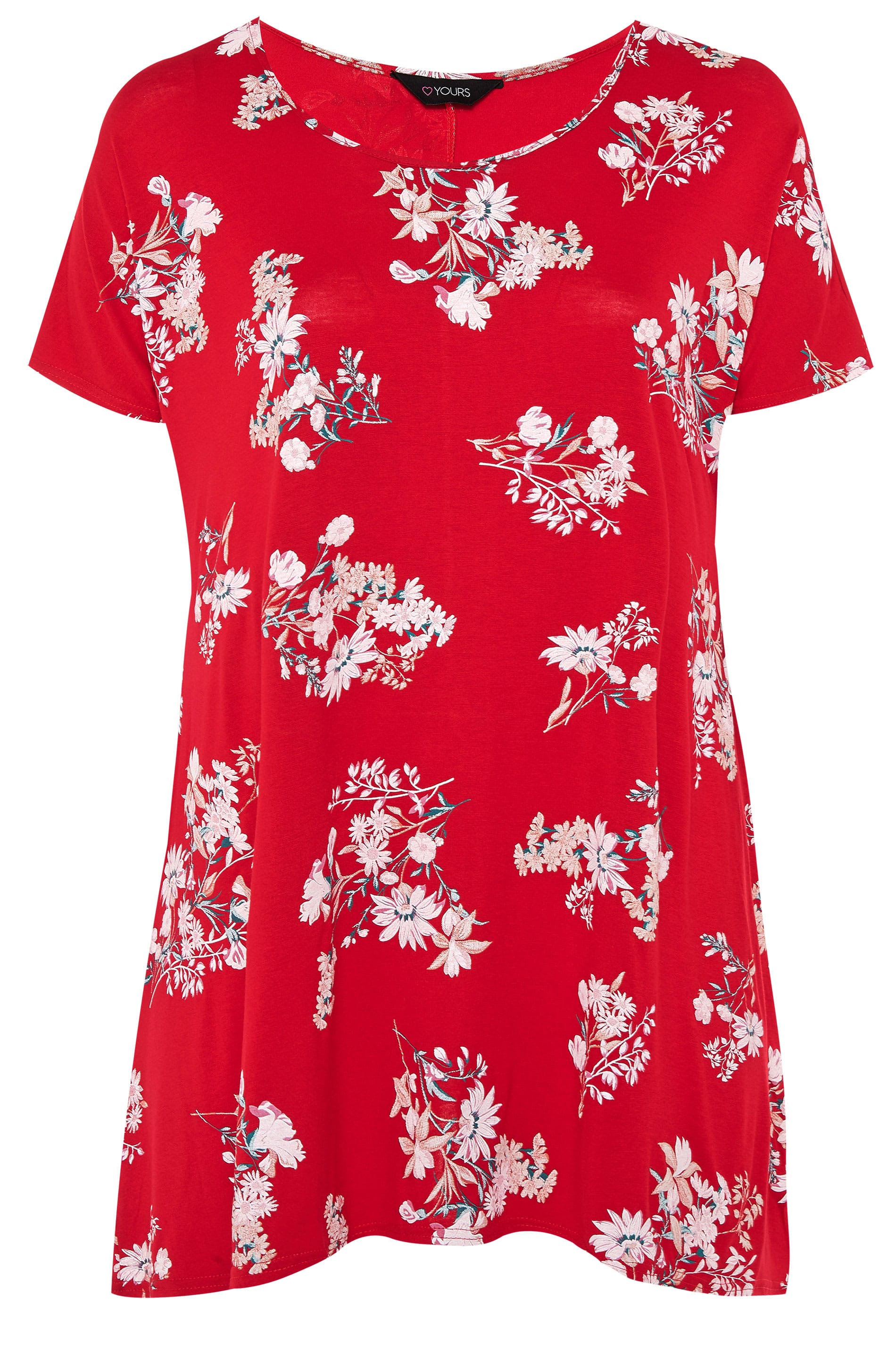Red Floral Print Hanky Hem T-Shirt | Sizes 16-36 | Yours Clothing