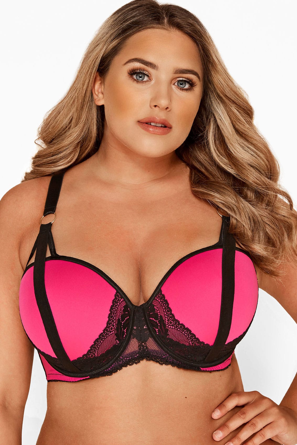 Hot Pink Lace Strap Bra Sizes 38DD To 48G Yours Clothing