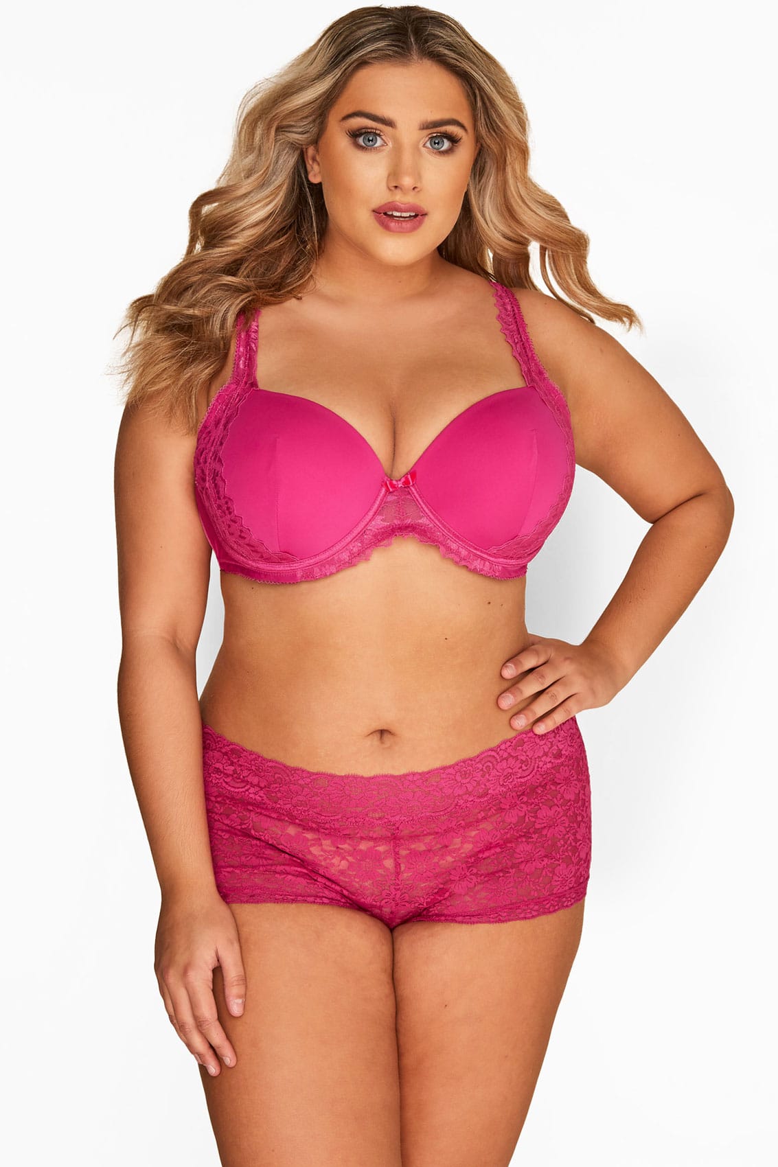 Hot Pink Lace Underwired Moulded Bra 1