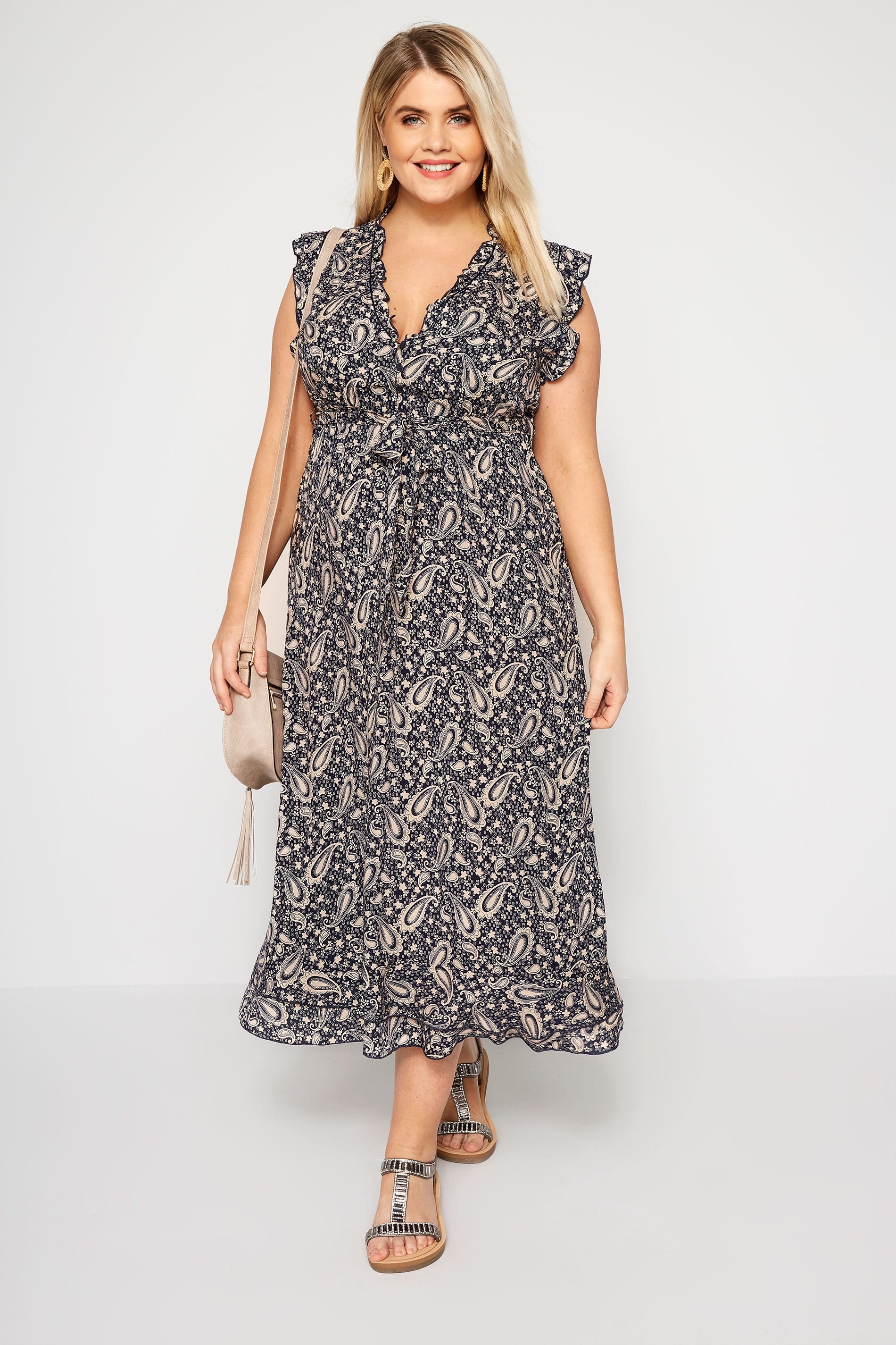 IZABEL CURVE Navy Paisley Maxi Dress | Plus Sizes 16 to 26 | Yours Clothing