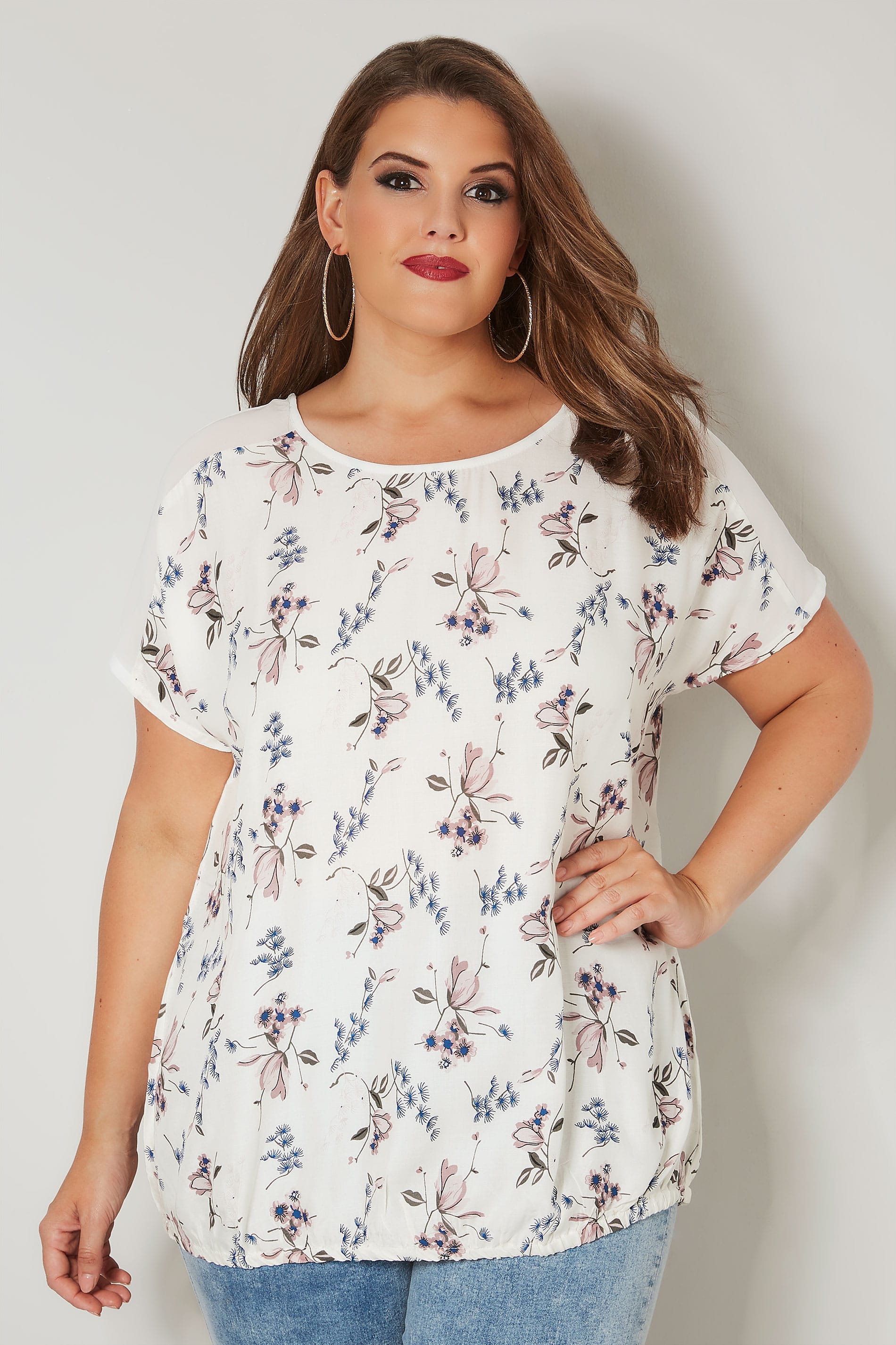 Ivory Floral Woven Bubble Top, Plus size 16 to 36  1