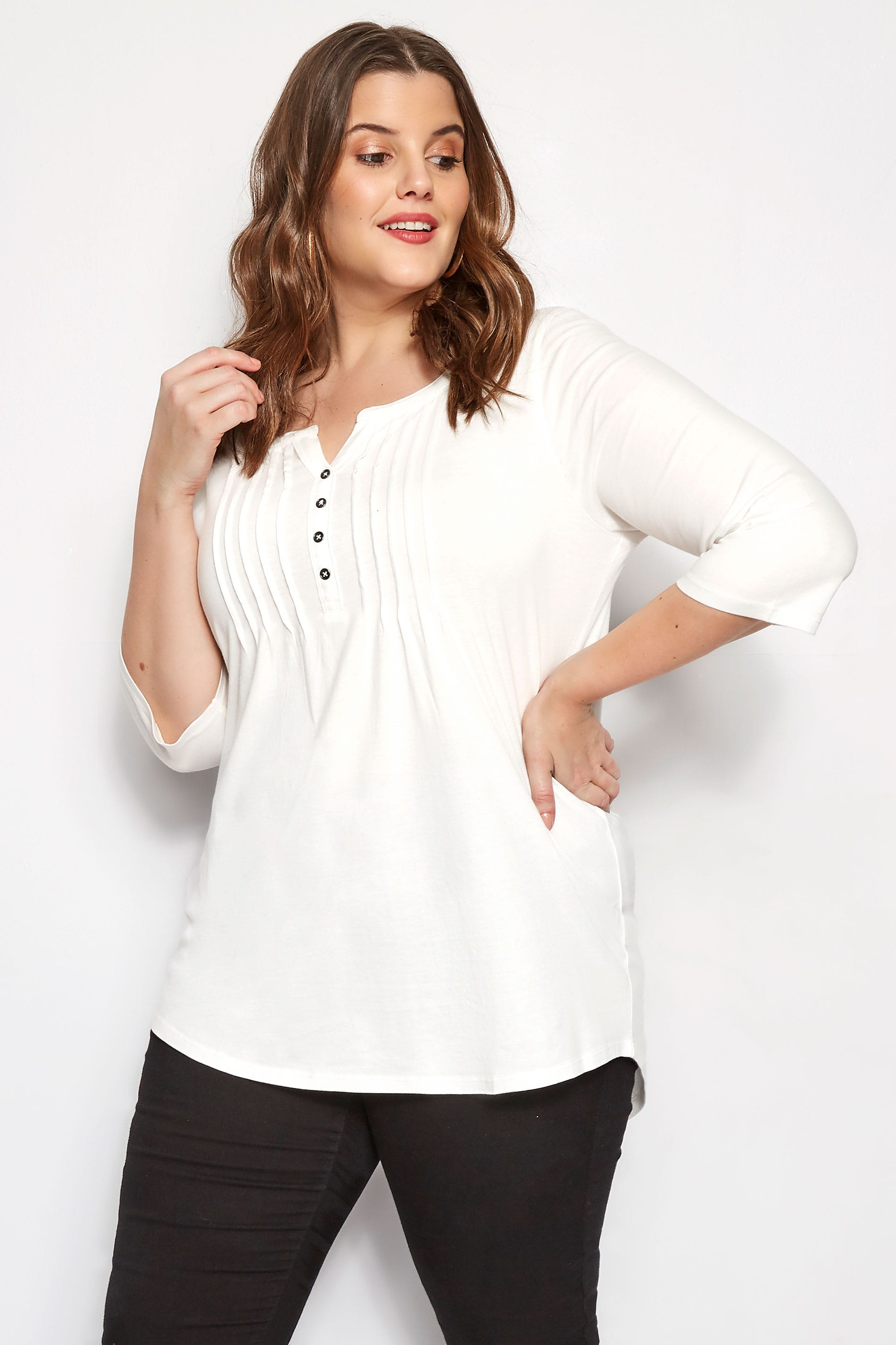 Plus Size Ivory Pintuck Jersey Top | Sizes 16 to 40 | Yours Clothing