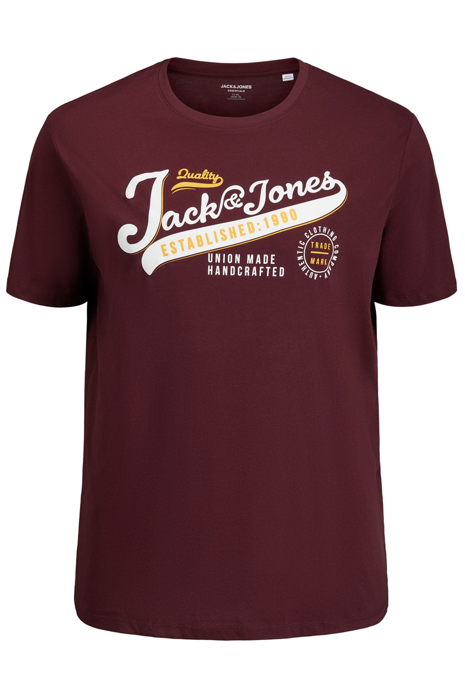 JACK & JONES Burgundy Logo Chest Print T-Shirt | BadRhino