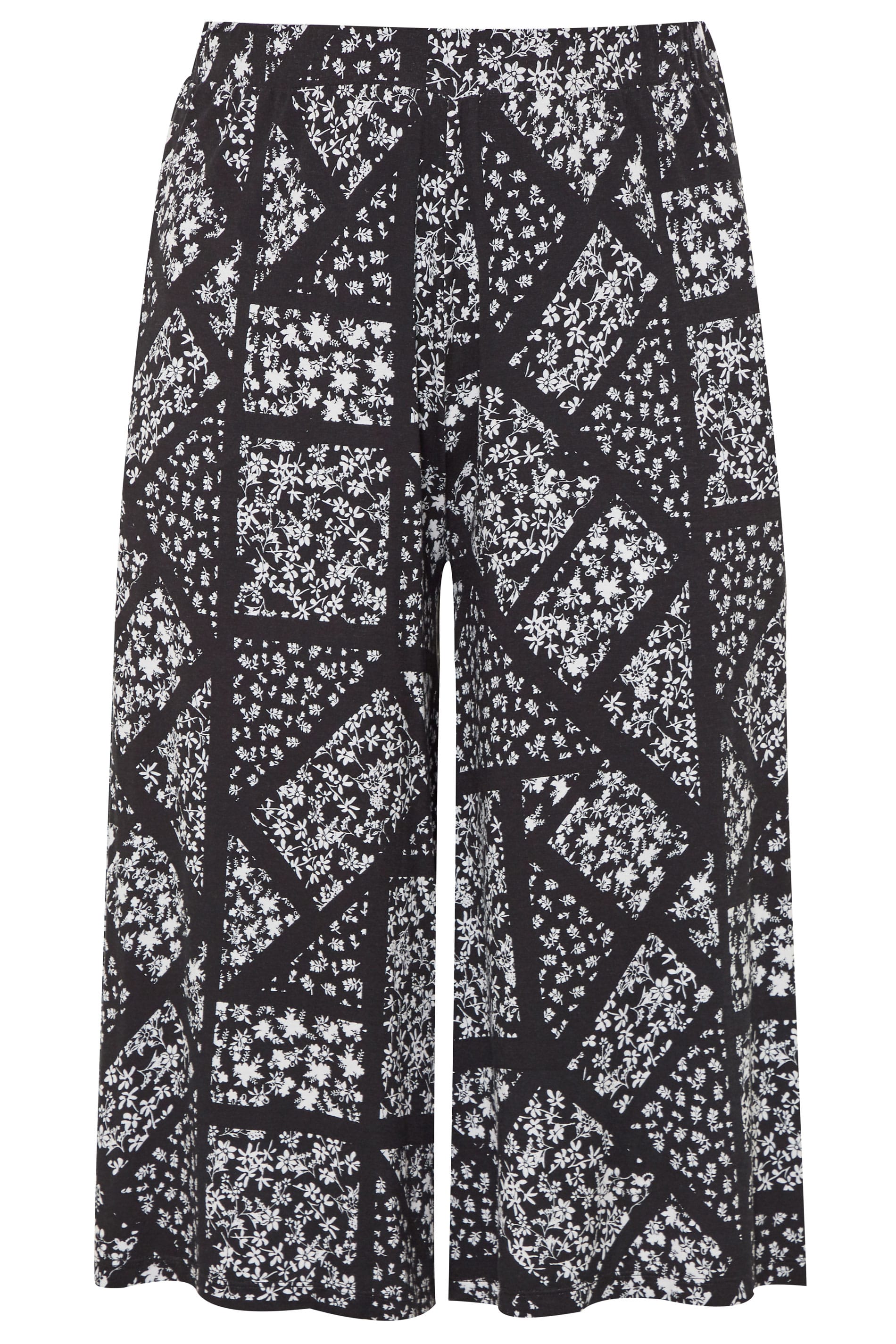 Black Ditsy Floral Patchwork Culottes | Yours Clothing