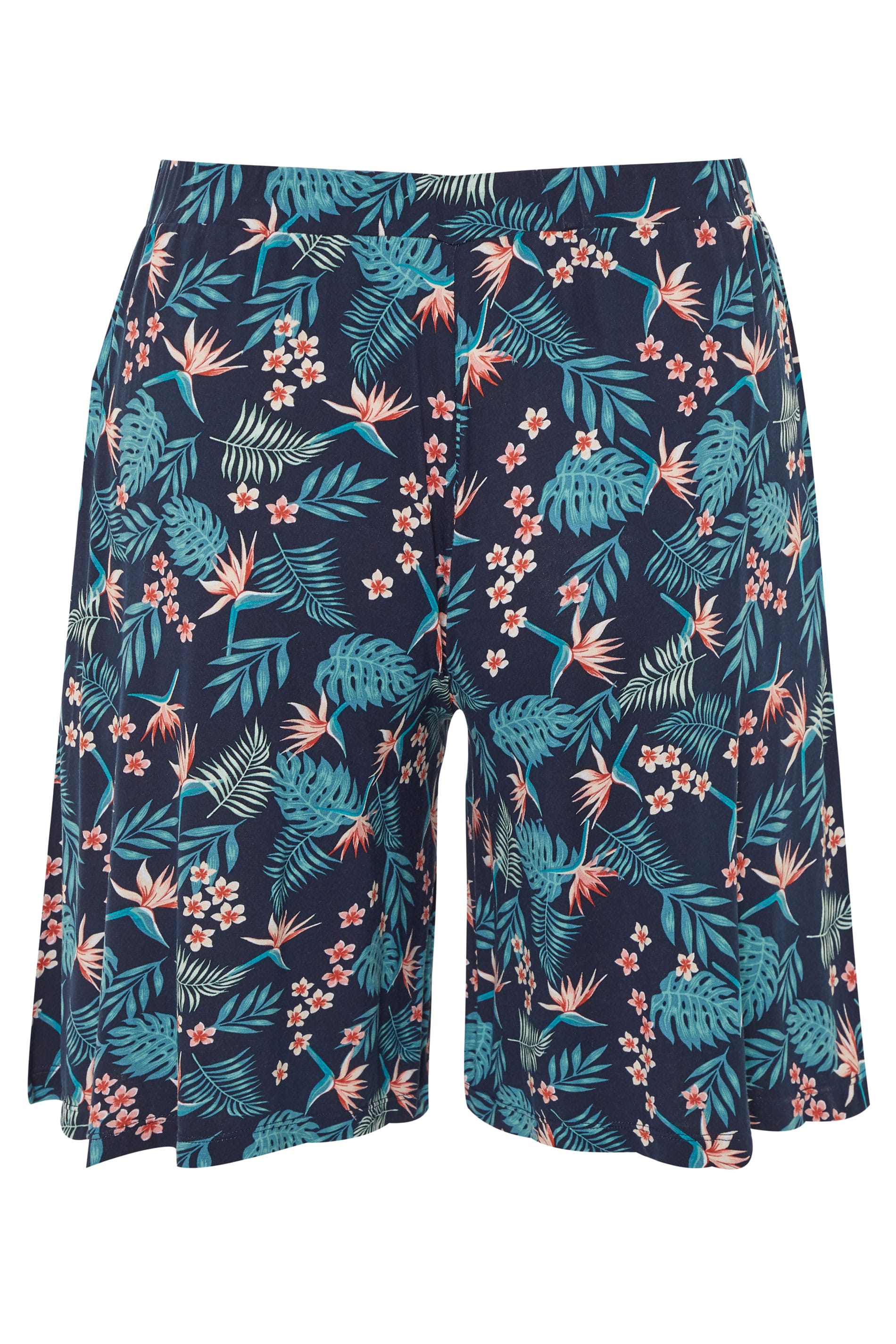 Navy Tropical Print Jersey Shorts | Yours Clothing