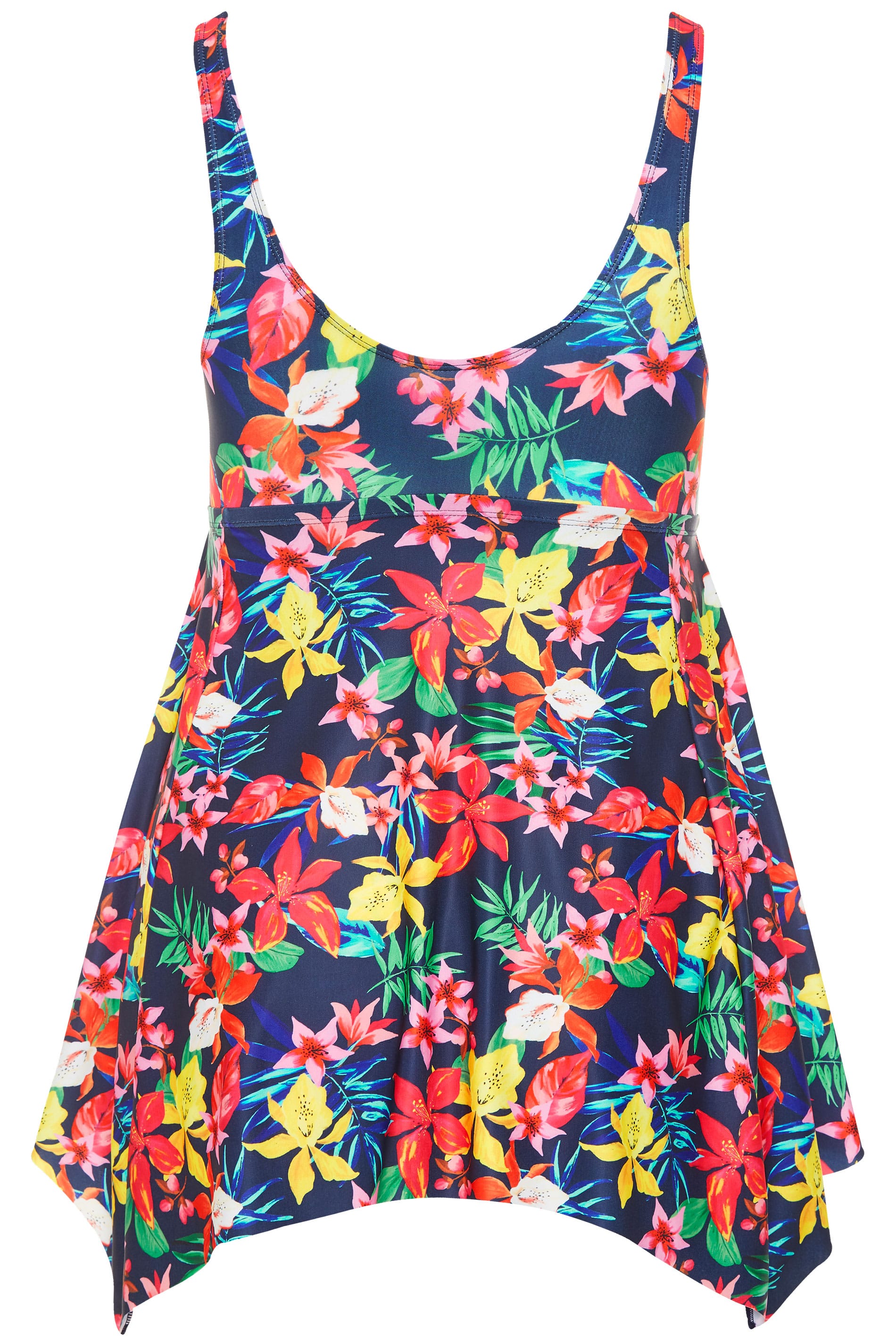 Plus Size Navy Blue Tropical Print Swim Dress | Yours Clothing