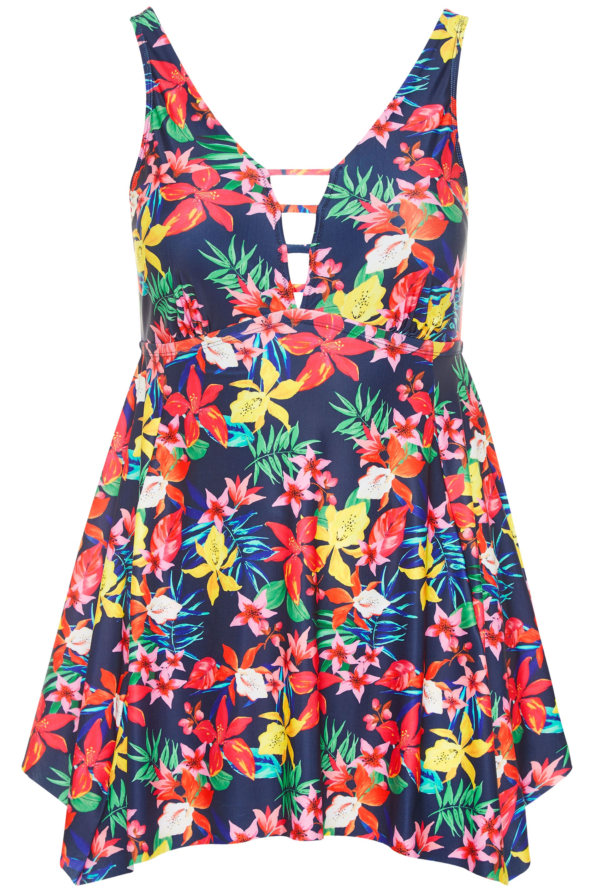 Navy Tropical Print Swim Dress | Yours Clothing