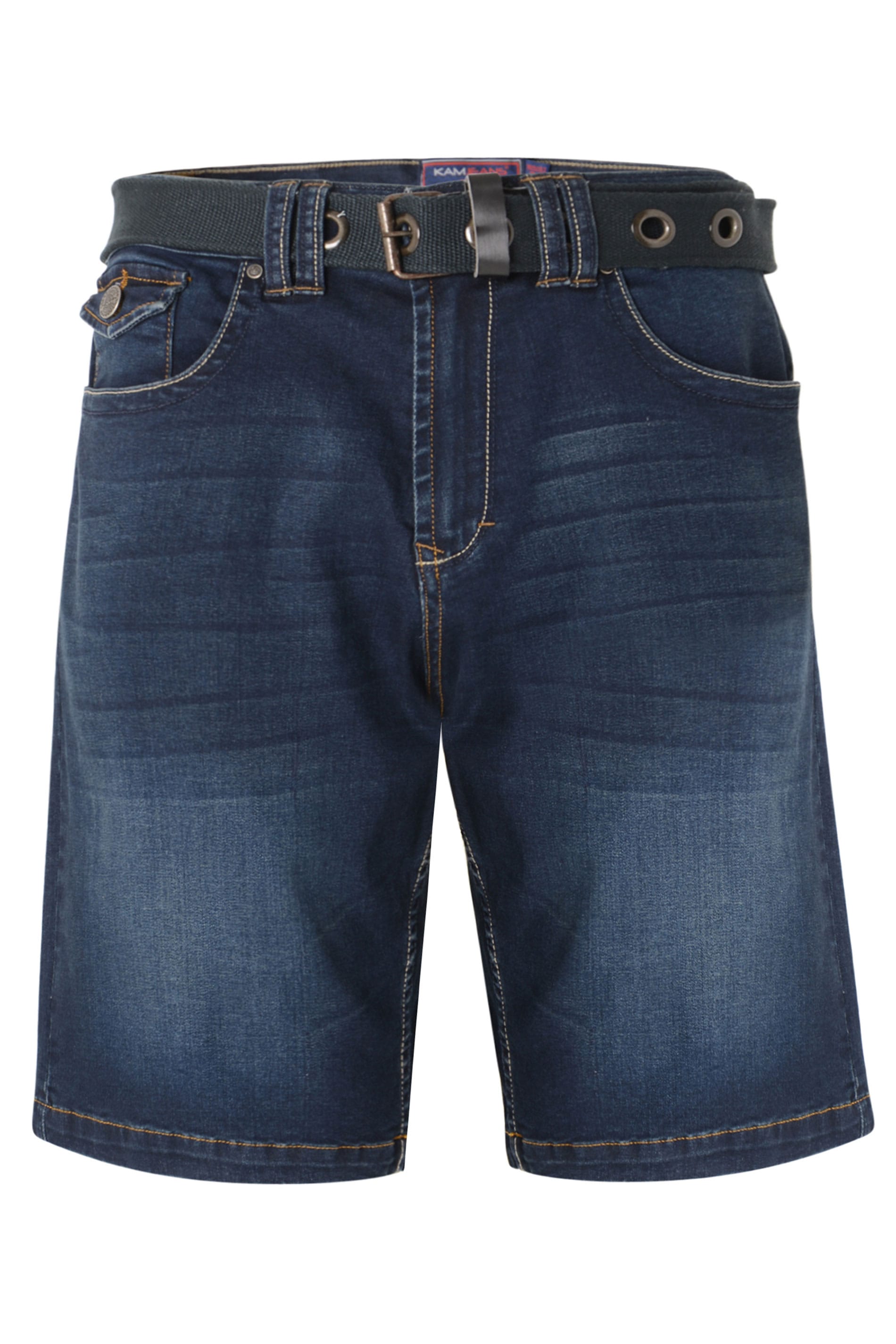 KAM Dark Blue Belted Denim Shorts | BadRhino