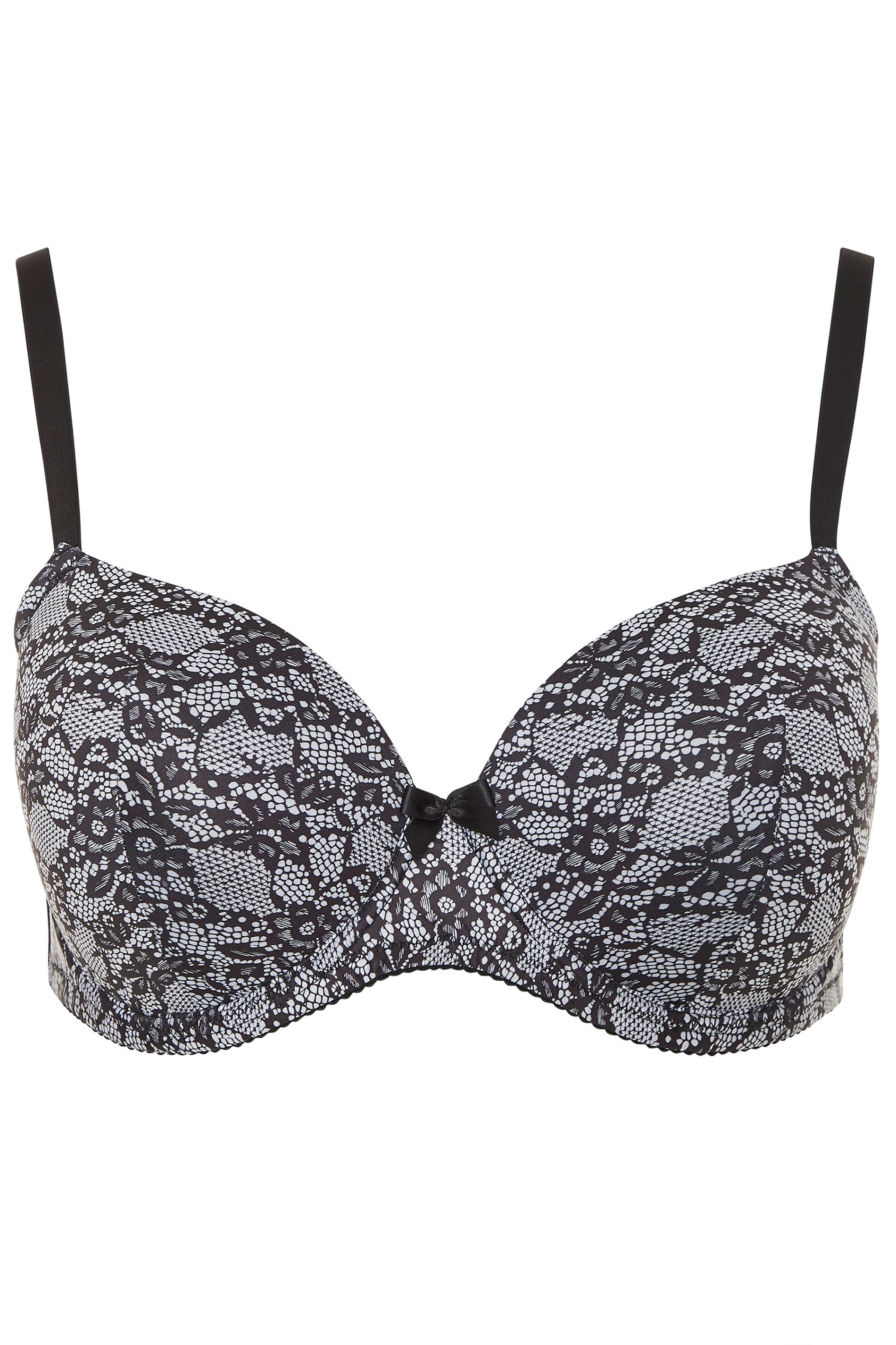 Black Floral Lace Padded Underwired Plunge T Shirt Bra Yours Clothing