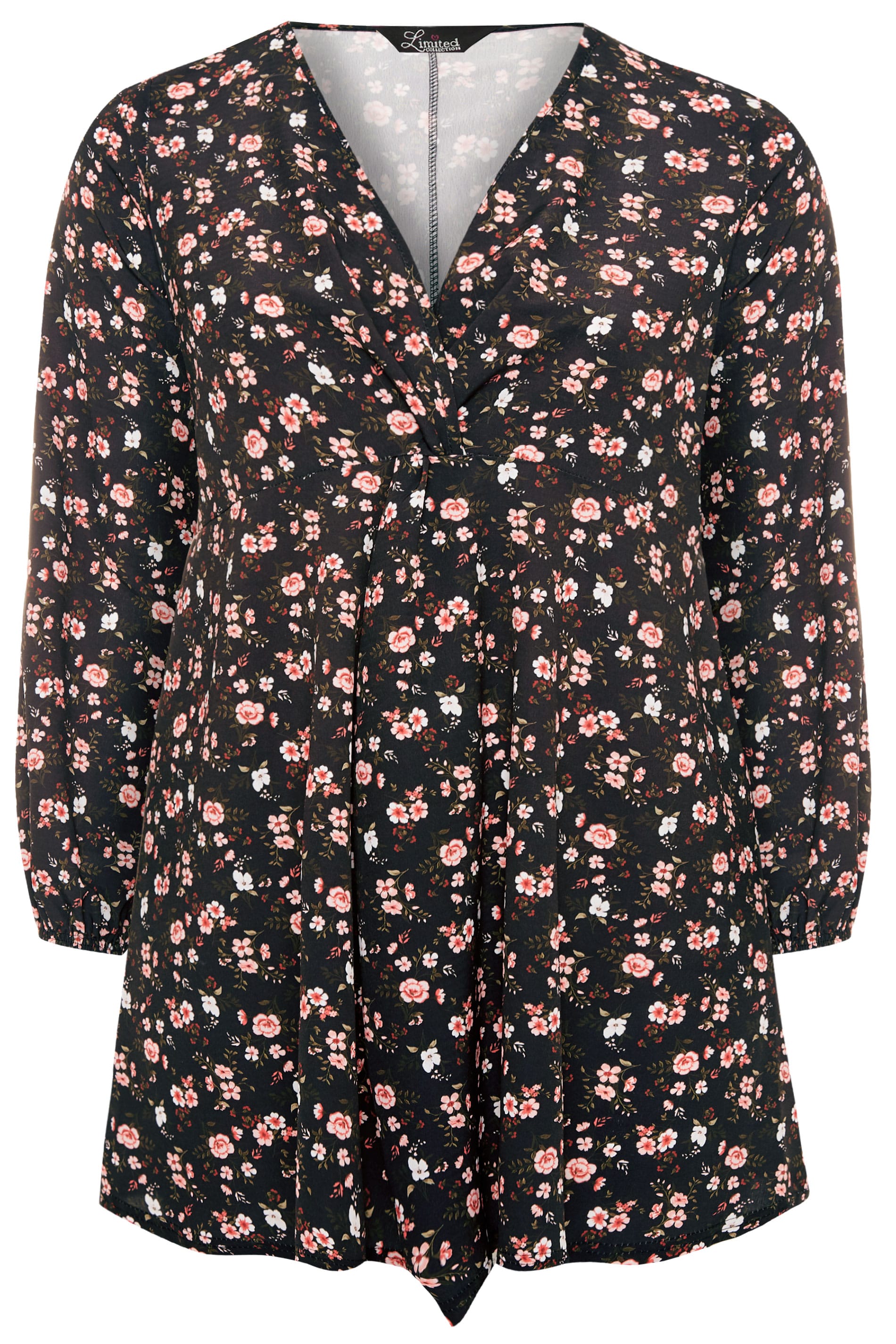LIMITED COLLECTION Black Blossom Floral Knot Front Dress | Yours Clothing