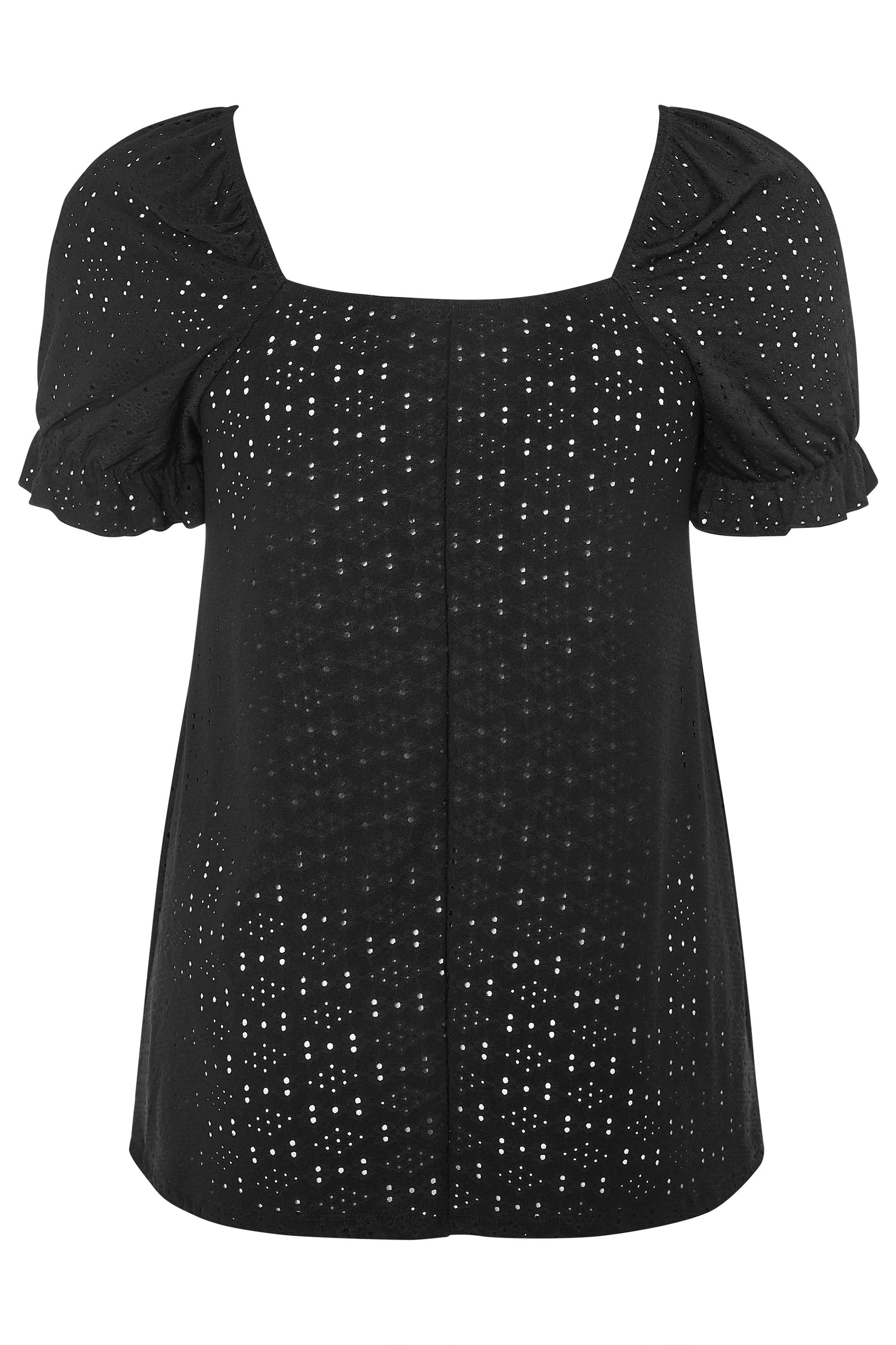 LIMITED COLLECTION Black Broderie Anglaise Square Neck Top | Yours Clothing