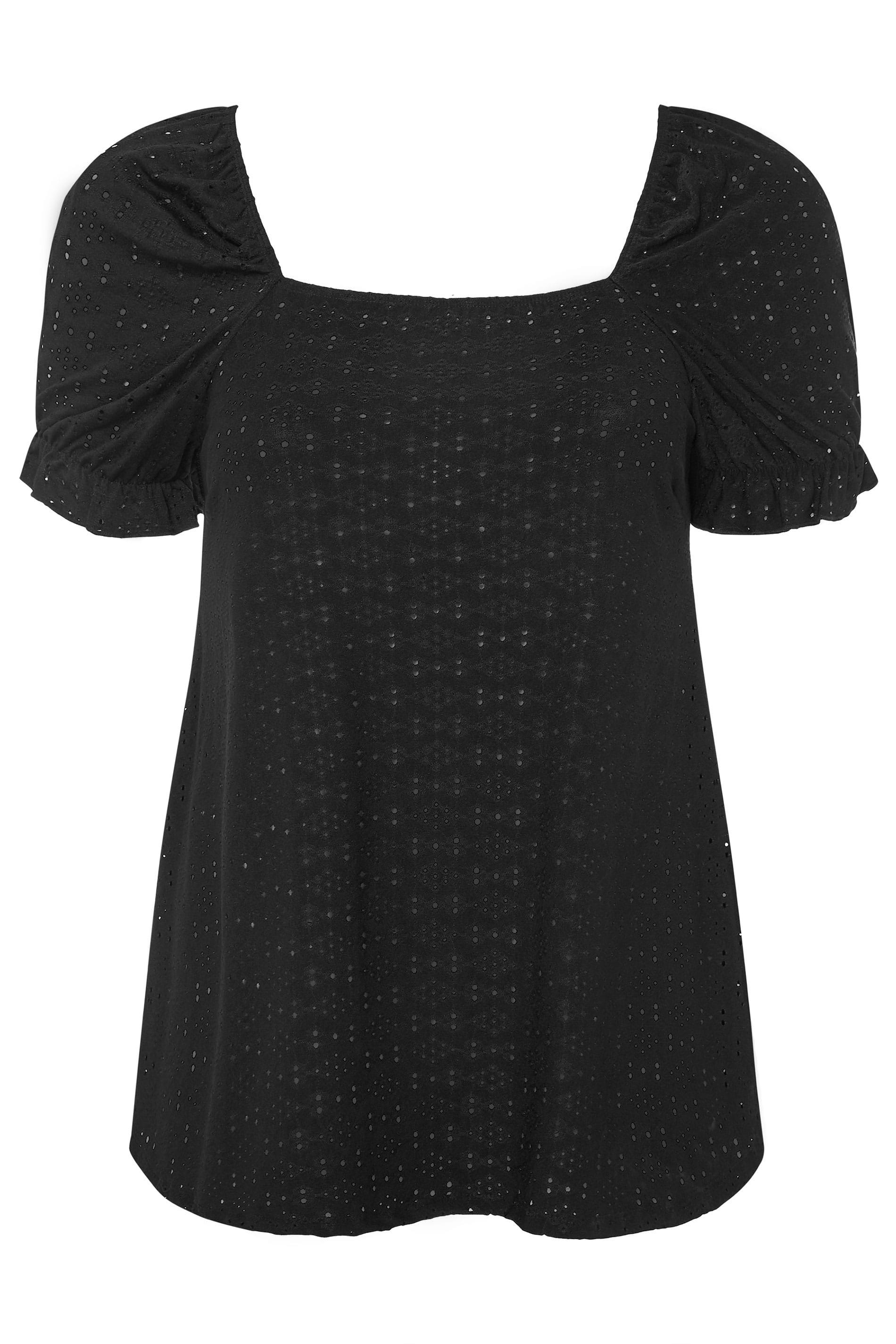 LIMITED COLLECTION Black Broderie Anglaise Milkmaid Top | Yours Clothing