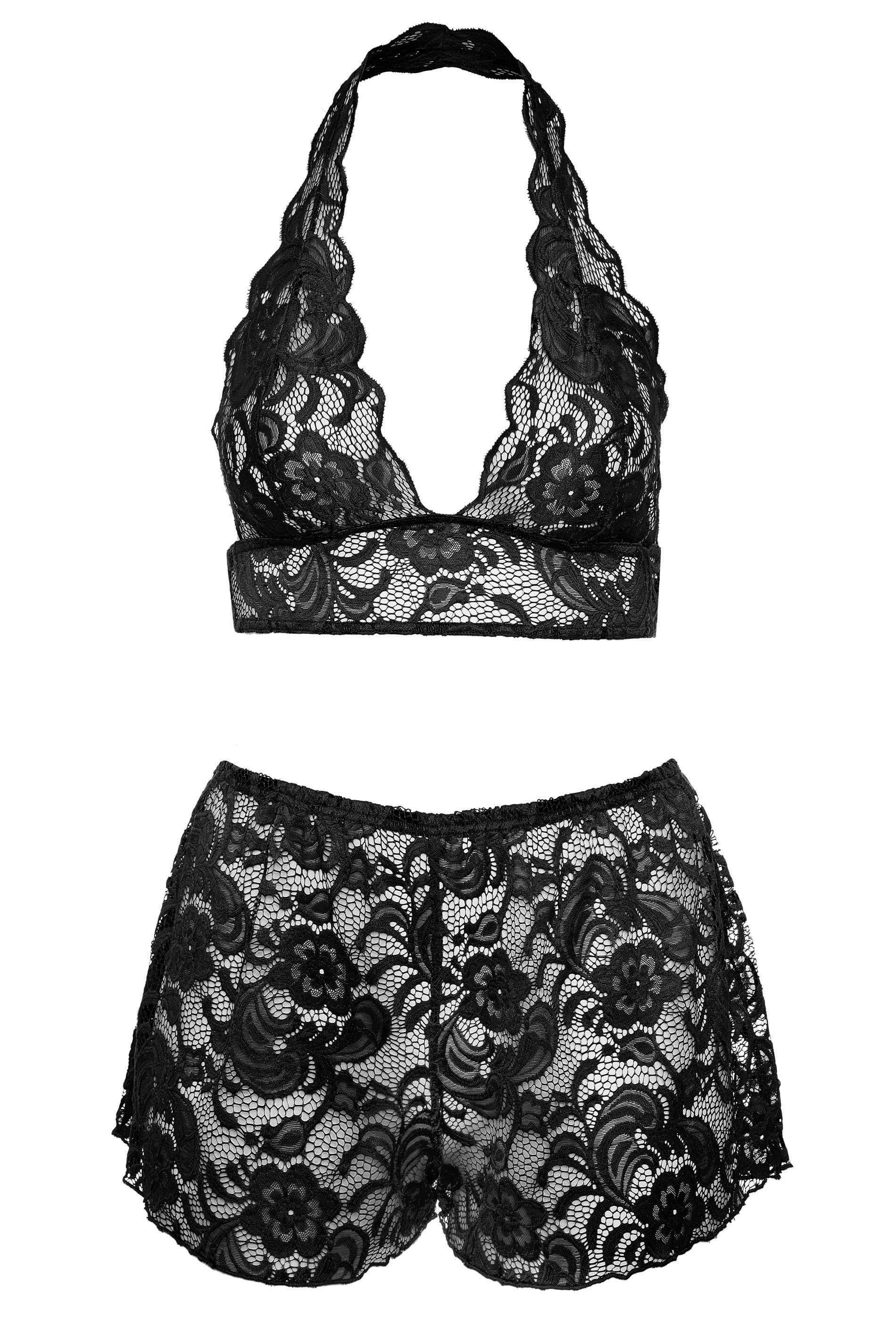 LIMITED COLLECTION Black Lace Bralette & Shorts Lingerie Set | Yours ...