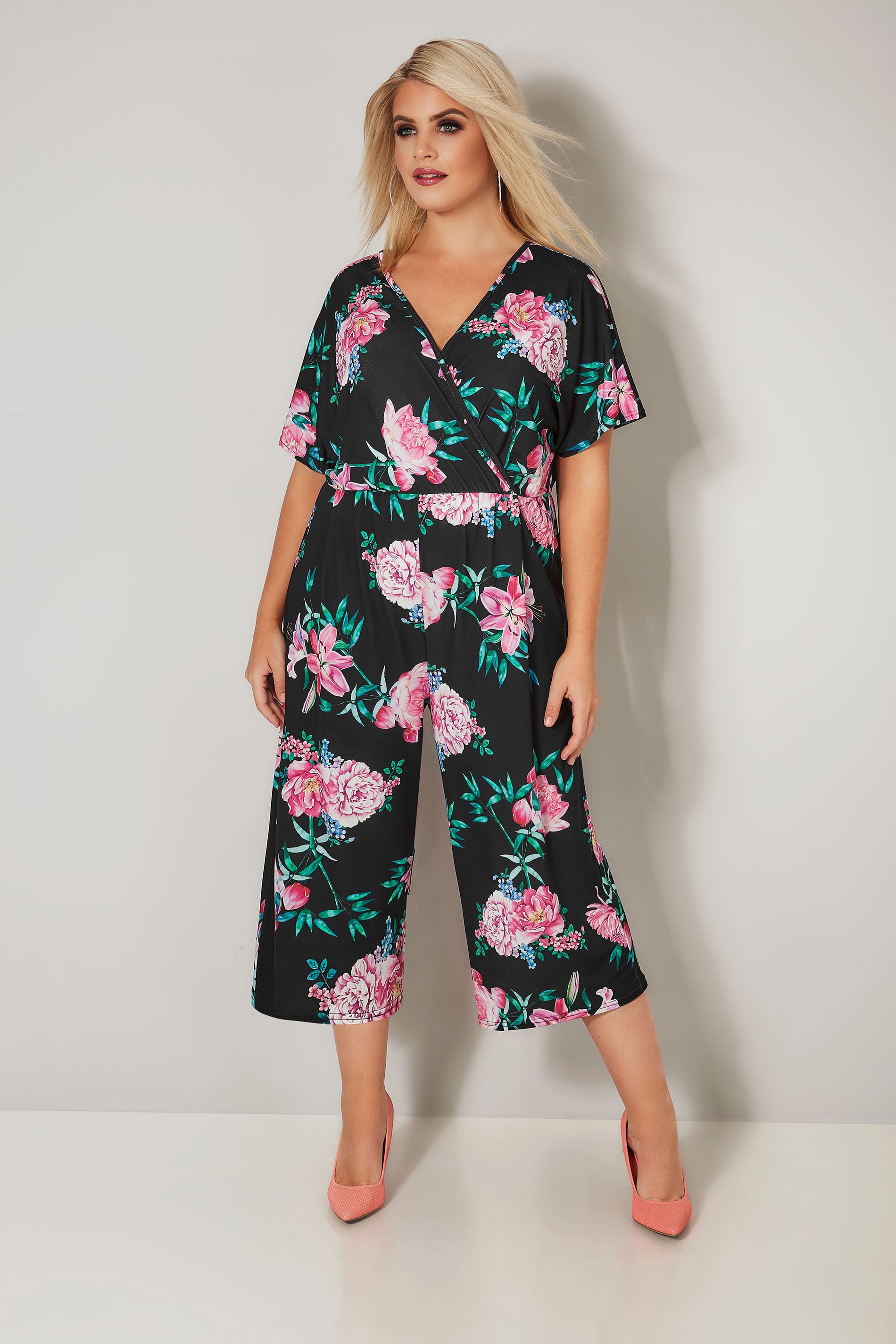 LIMITED COLLECTION Black & Pink Floral Jumpsuit, plus size 16 to 32