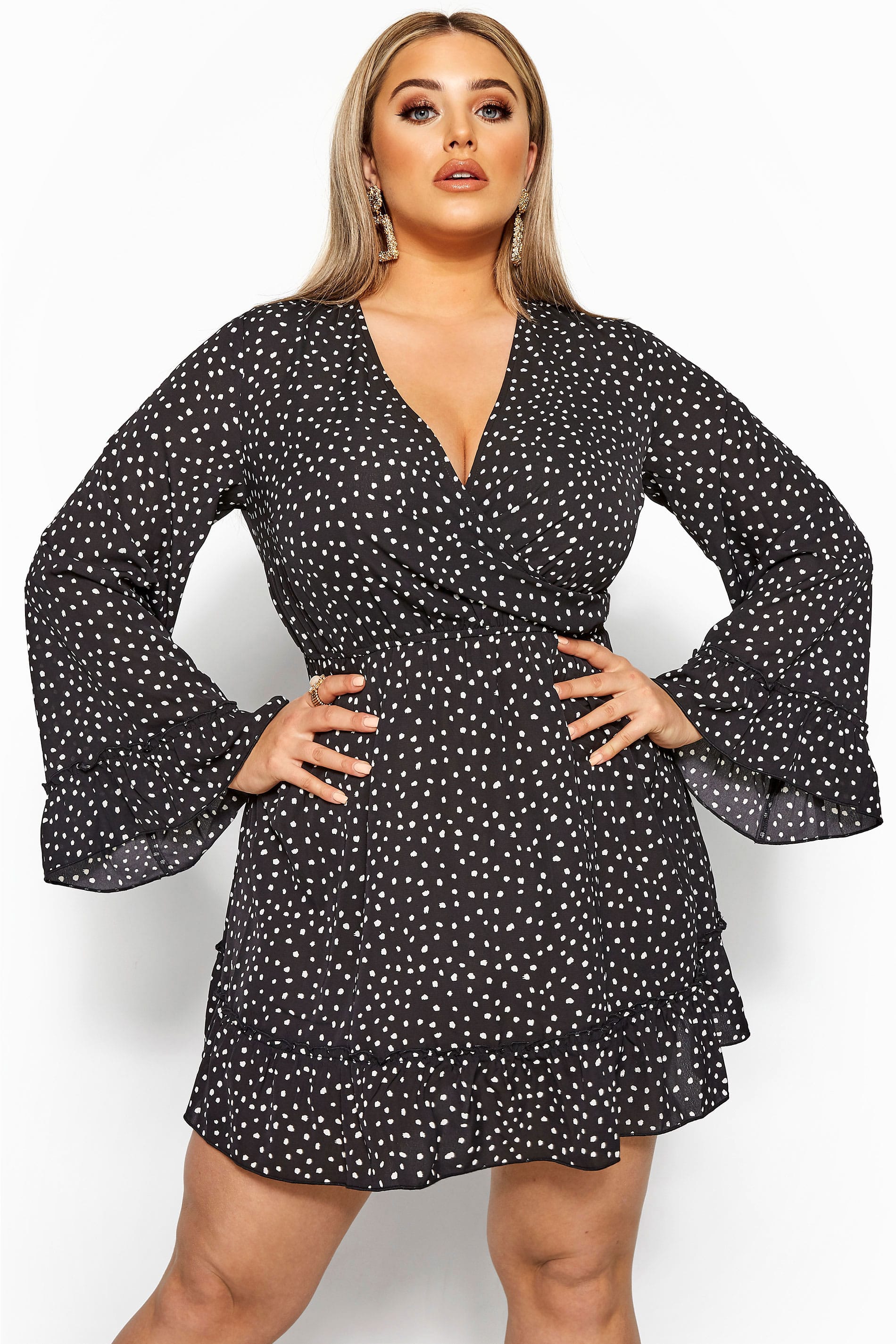 LIMITED COLLECTION Black Polka Dot Wrap Dress | Yours Clothing