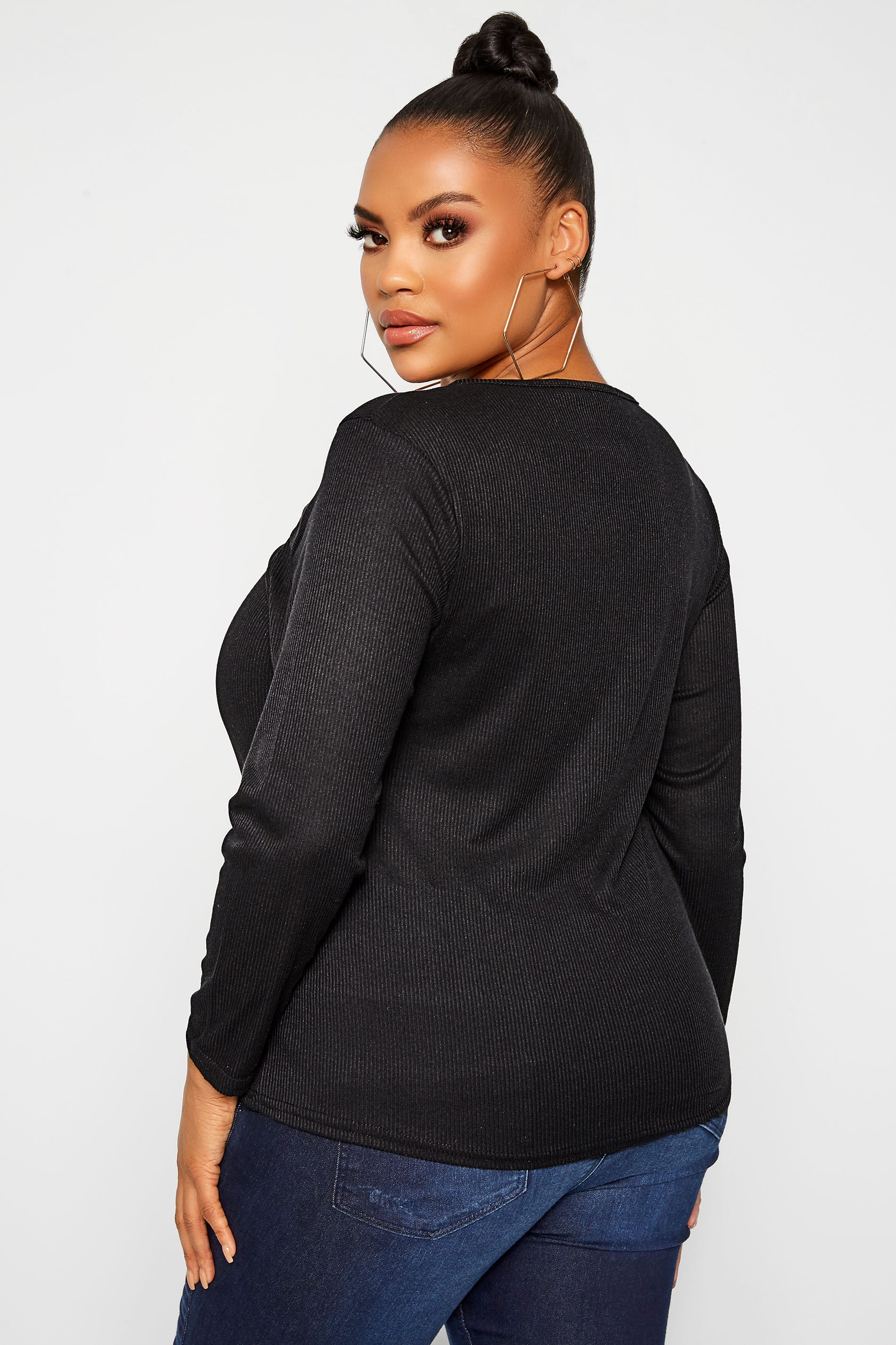 LIMITED COLLECTION Black Ribbed Wrap Top | Yours Clothing