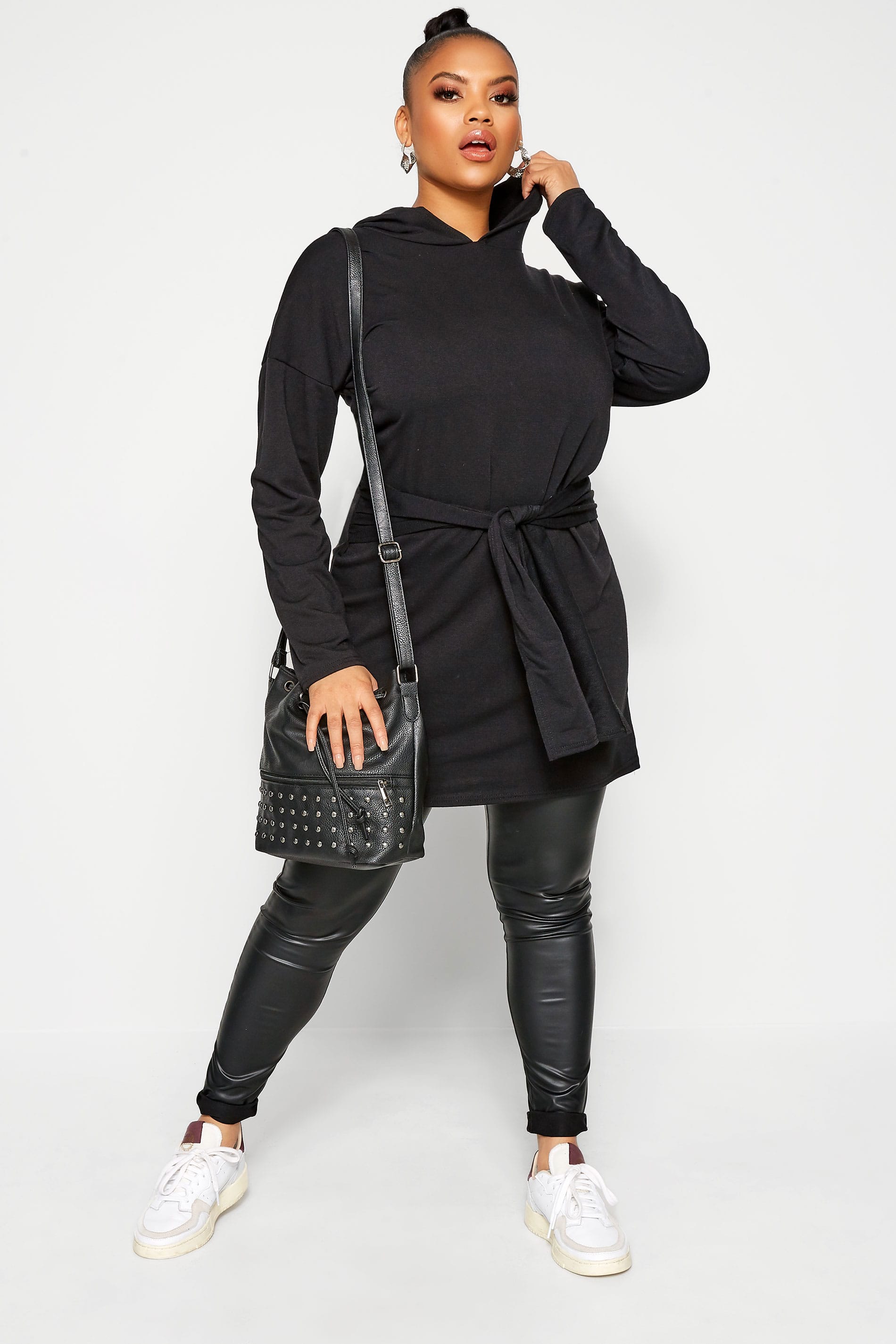 LIMITED COLLECTION Black Tie Waist Hoodie Dress | Yours Clothing