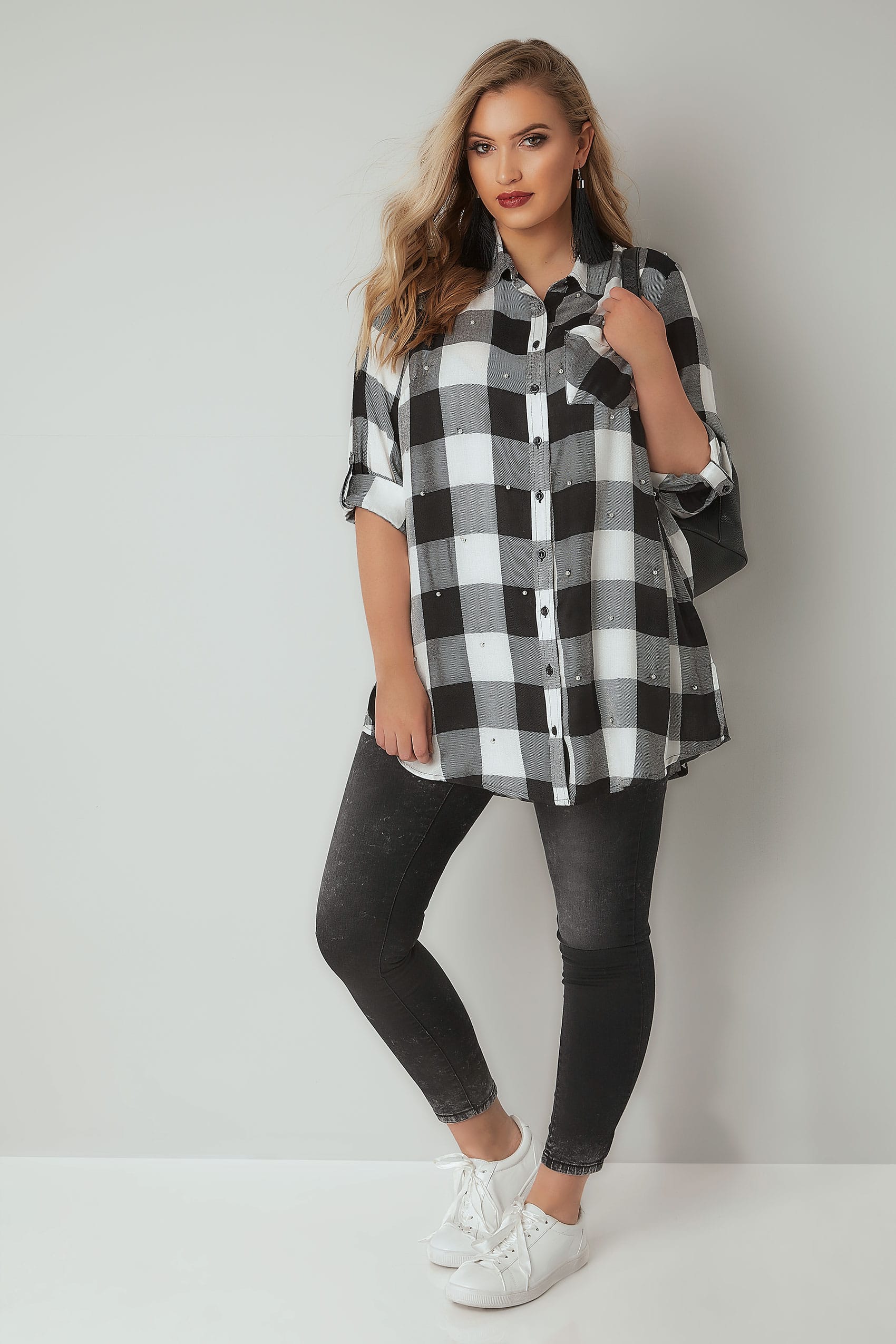 LIMITED COLLECTION Black & White Checked Shirt With Pearlescent ...