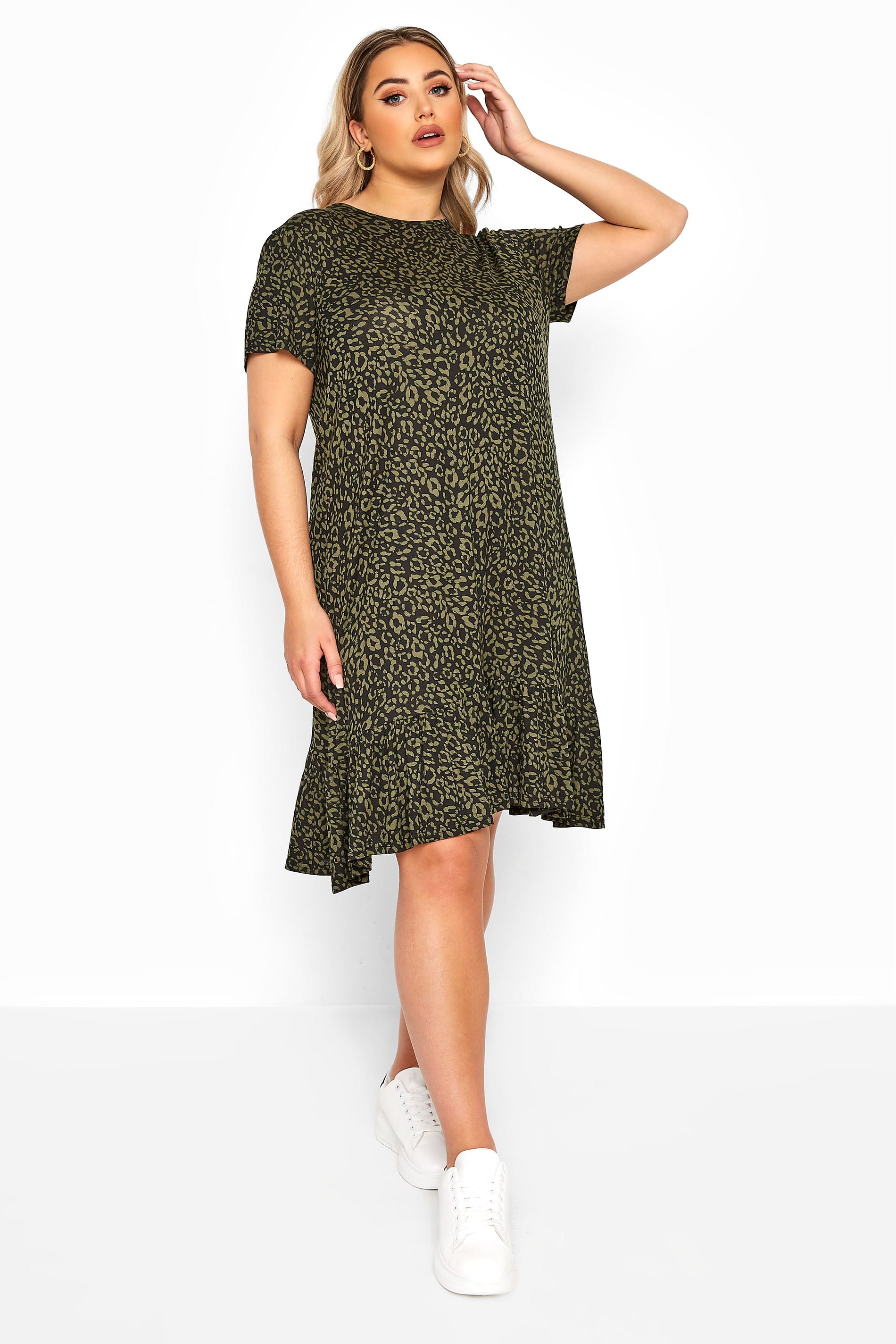 LIMITED COLLECTION Khaki Animal Print Frill Hem Dress | Yours Clothing