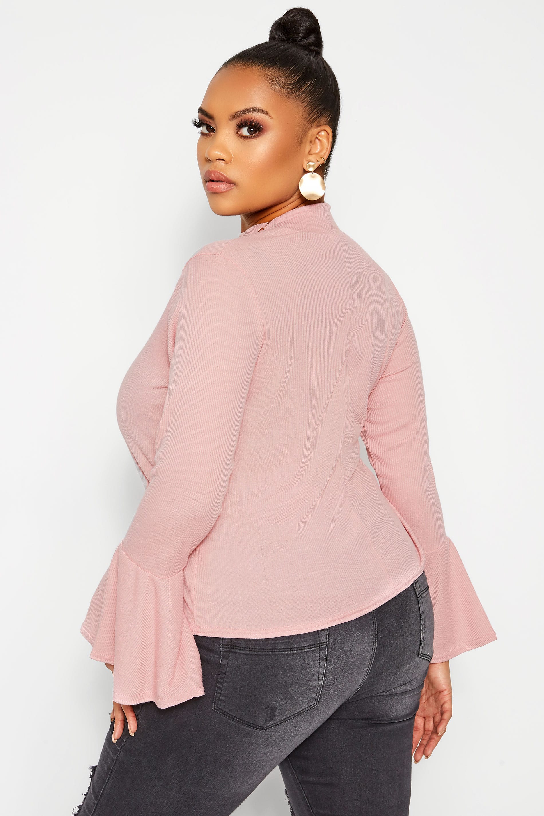 LIMITED COLLECTION Light Pink Ribbed Flute Sleeve Top | Yours Clothing