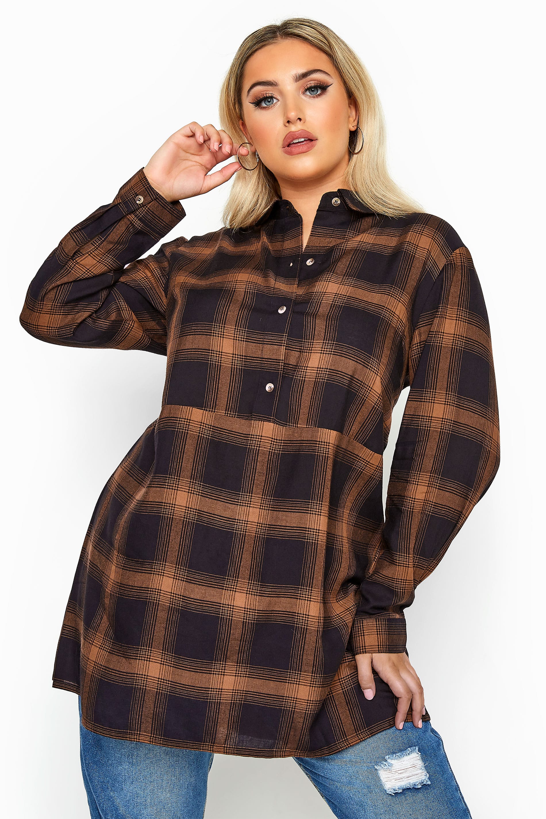 LIMITED COLLECTION Navy & Orange Oversized Overhead Check Shirt | Yours ...